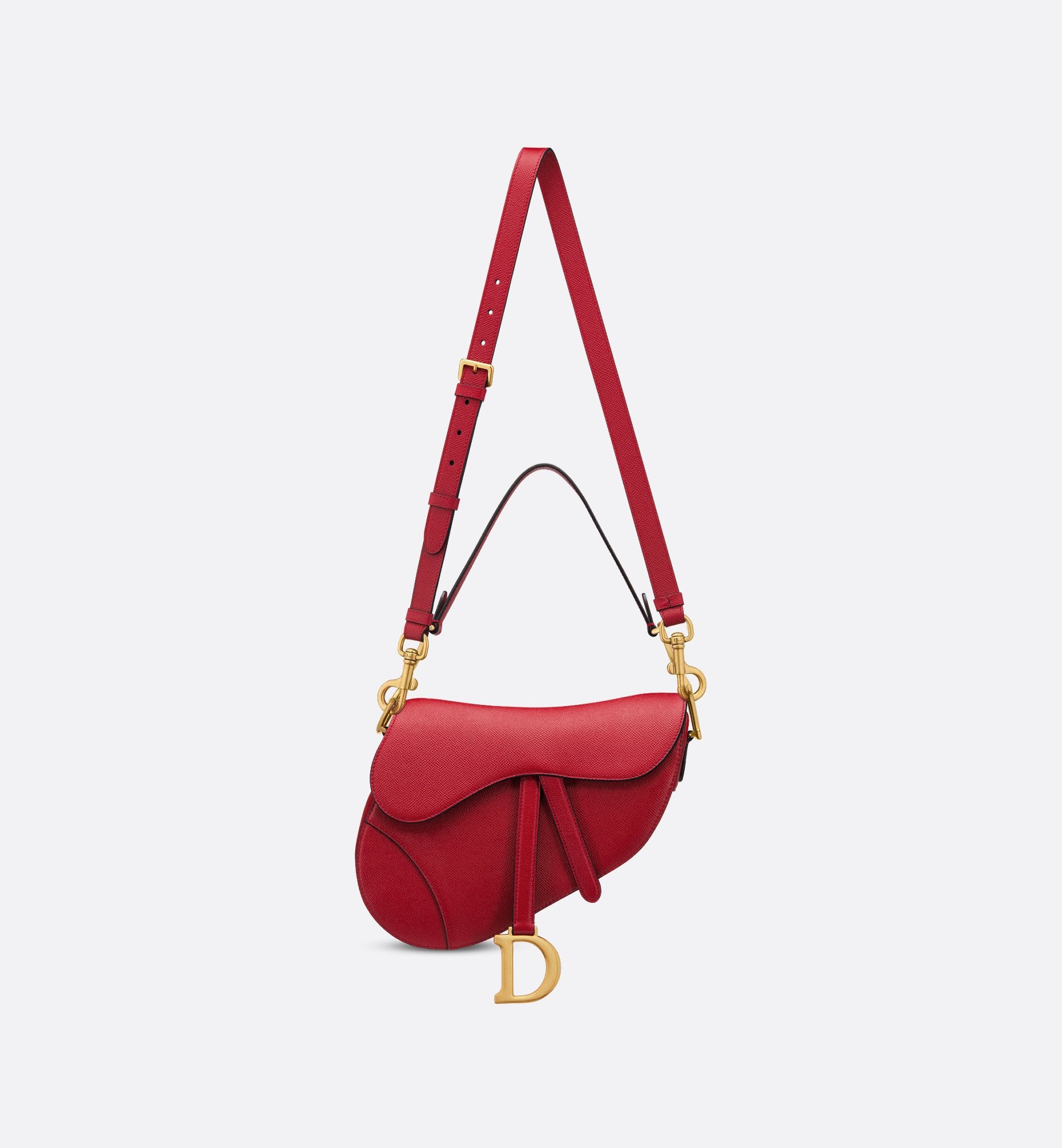 Saddle Bag With Strap Amaryllis Red Grained Calfskin