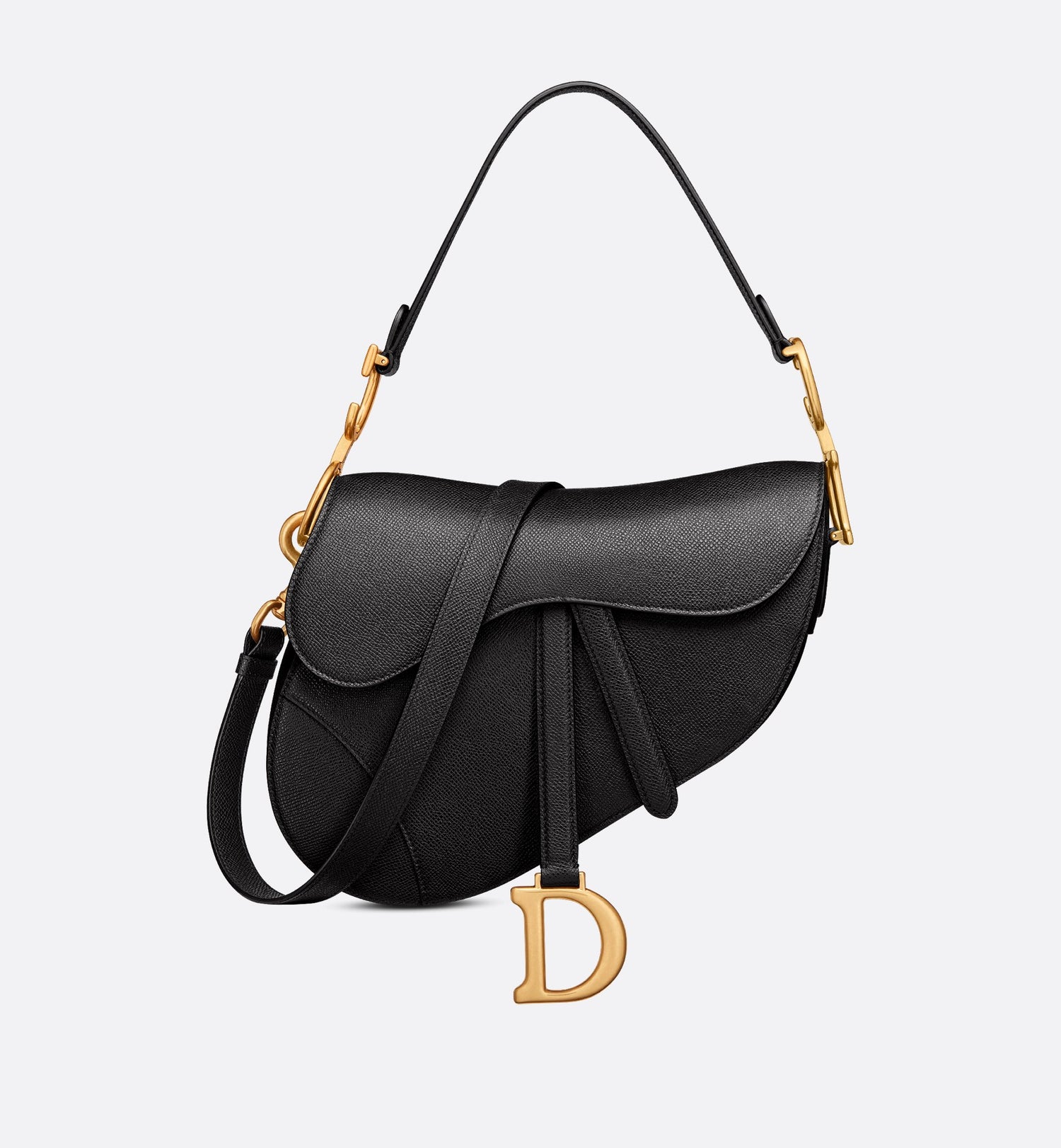 Saddle Bag With Strap Black Grained Calfskin