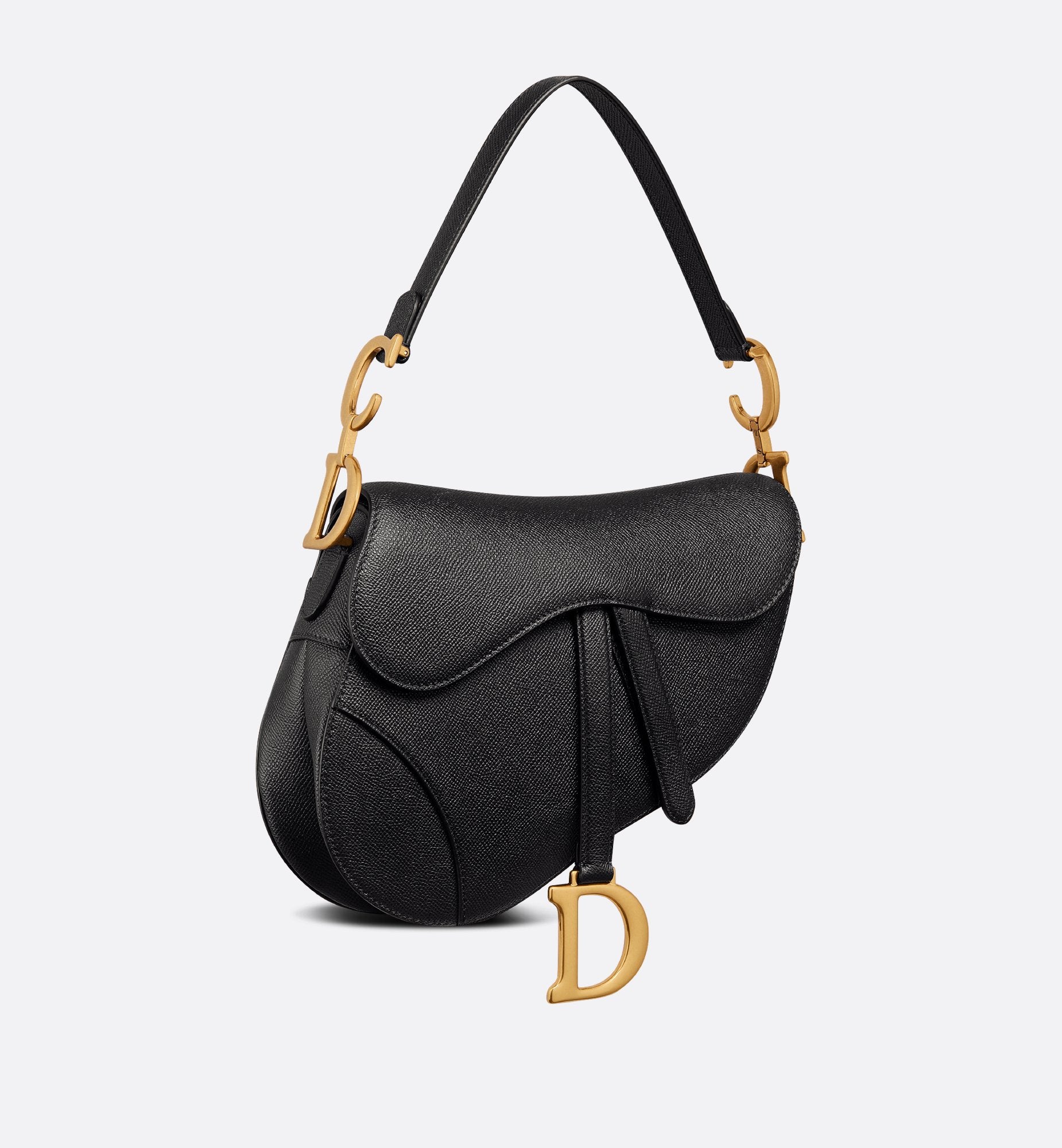 Saddle Bag With Strap Black Grained Calfskin