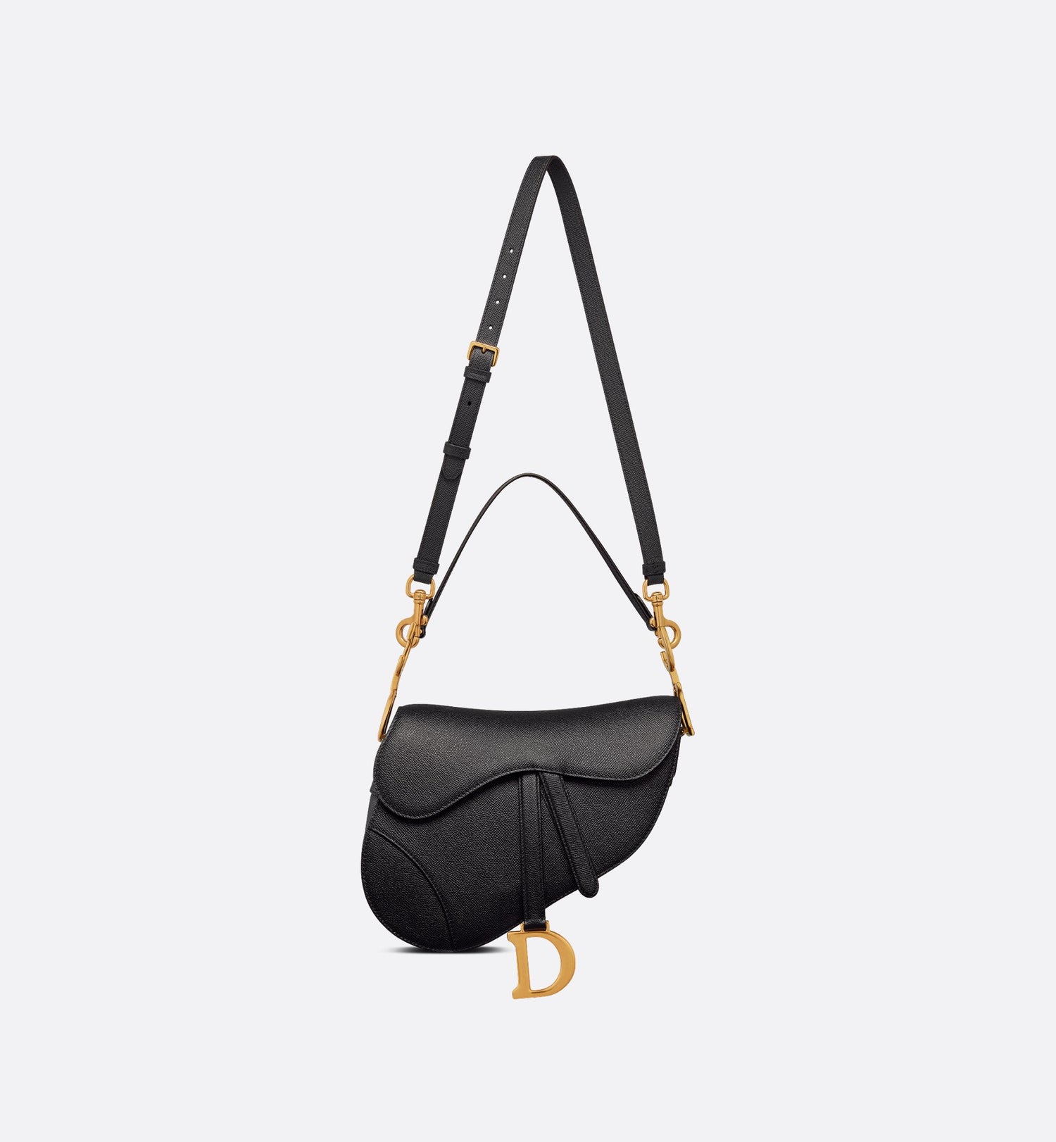 Saddle Bag With Strap Black Grained Calfskin