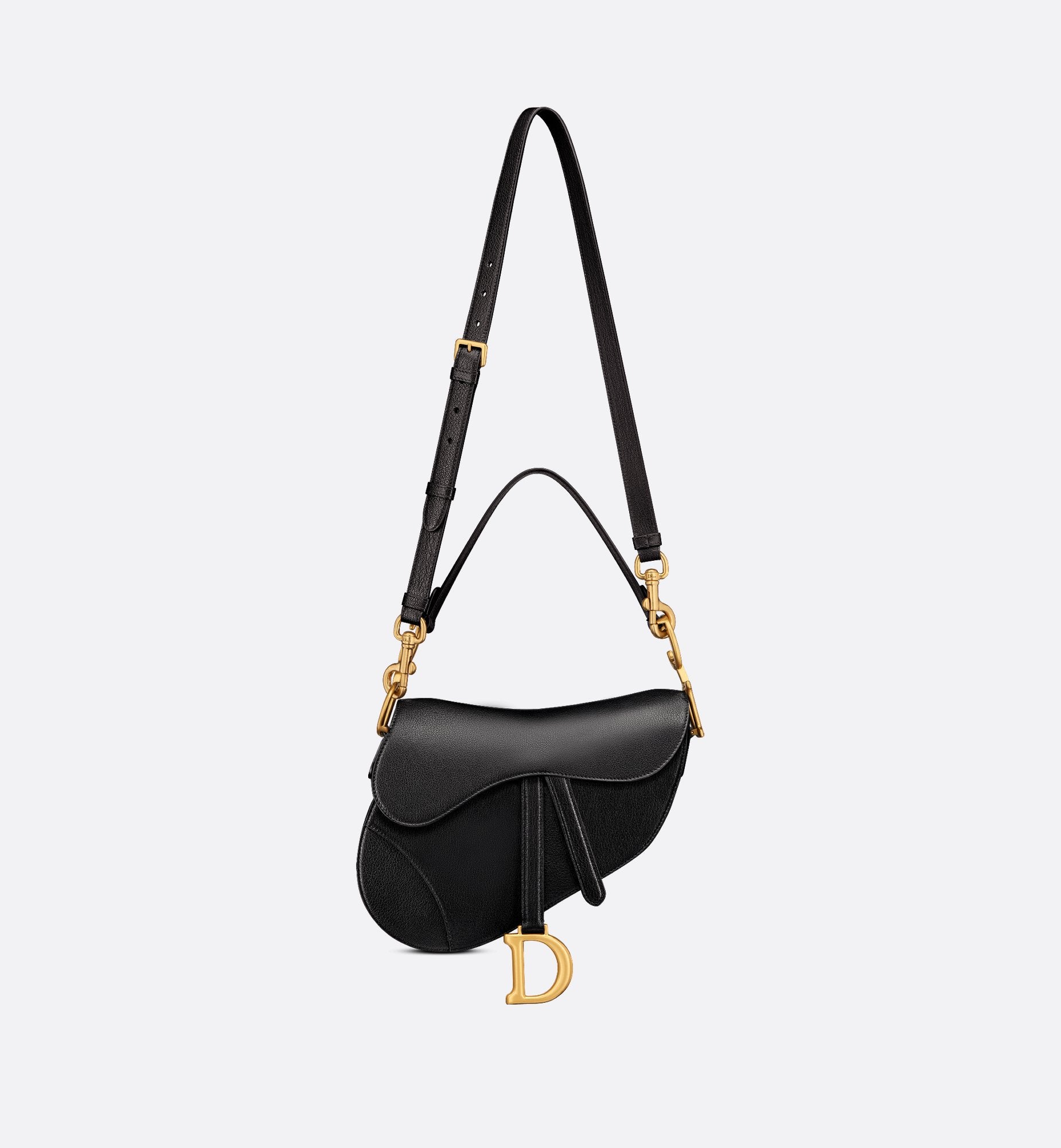 Saddle Bag With Strap Black Goatskin