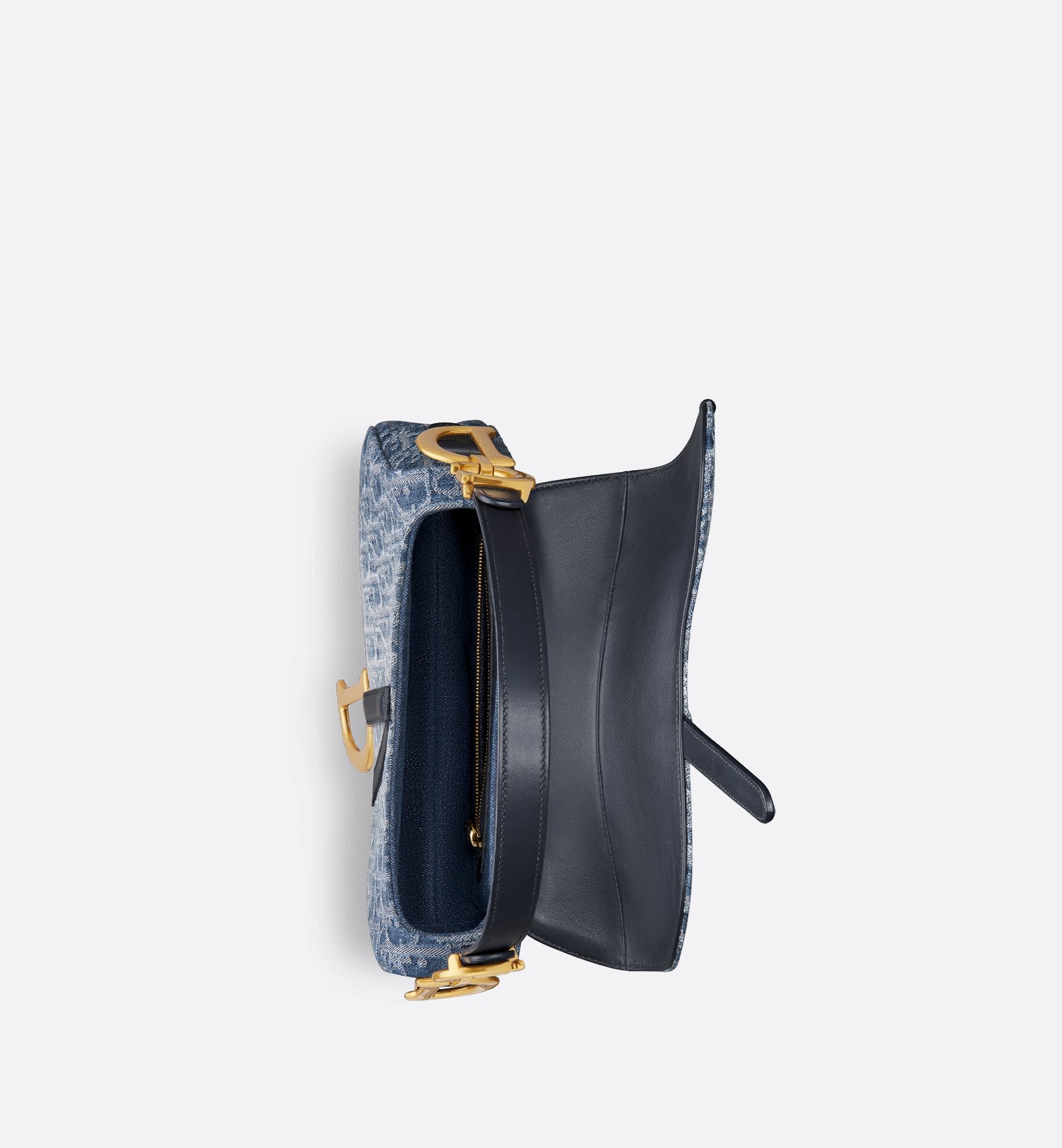 Saddle Bag With Strap Blue Denim Dior Oblique Jacquard