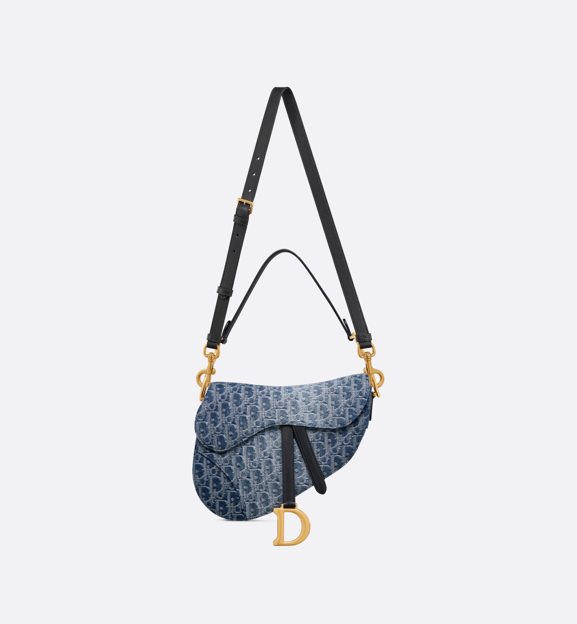 Saddle Bag With Strap Blue Denim Dior Oblique Jacquard