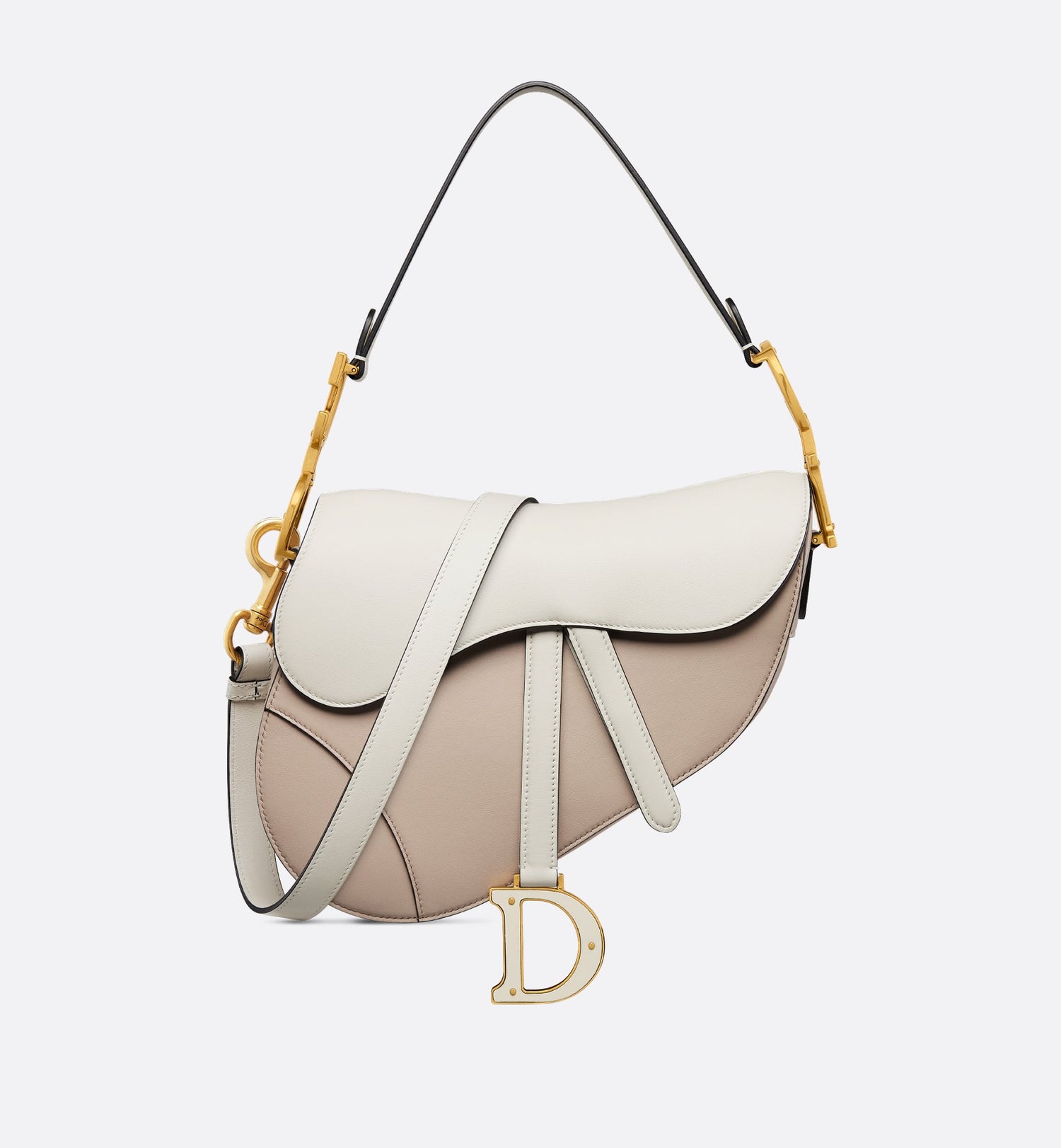 Saddle Bag With Strap Two-Tone Latte And Trench Beige Supple Calfskin