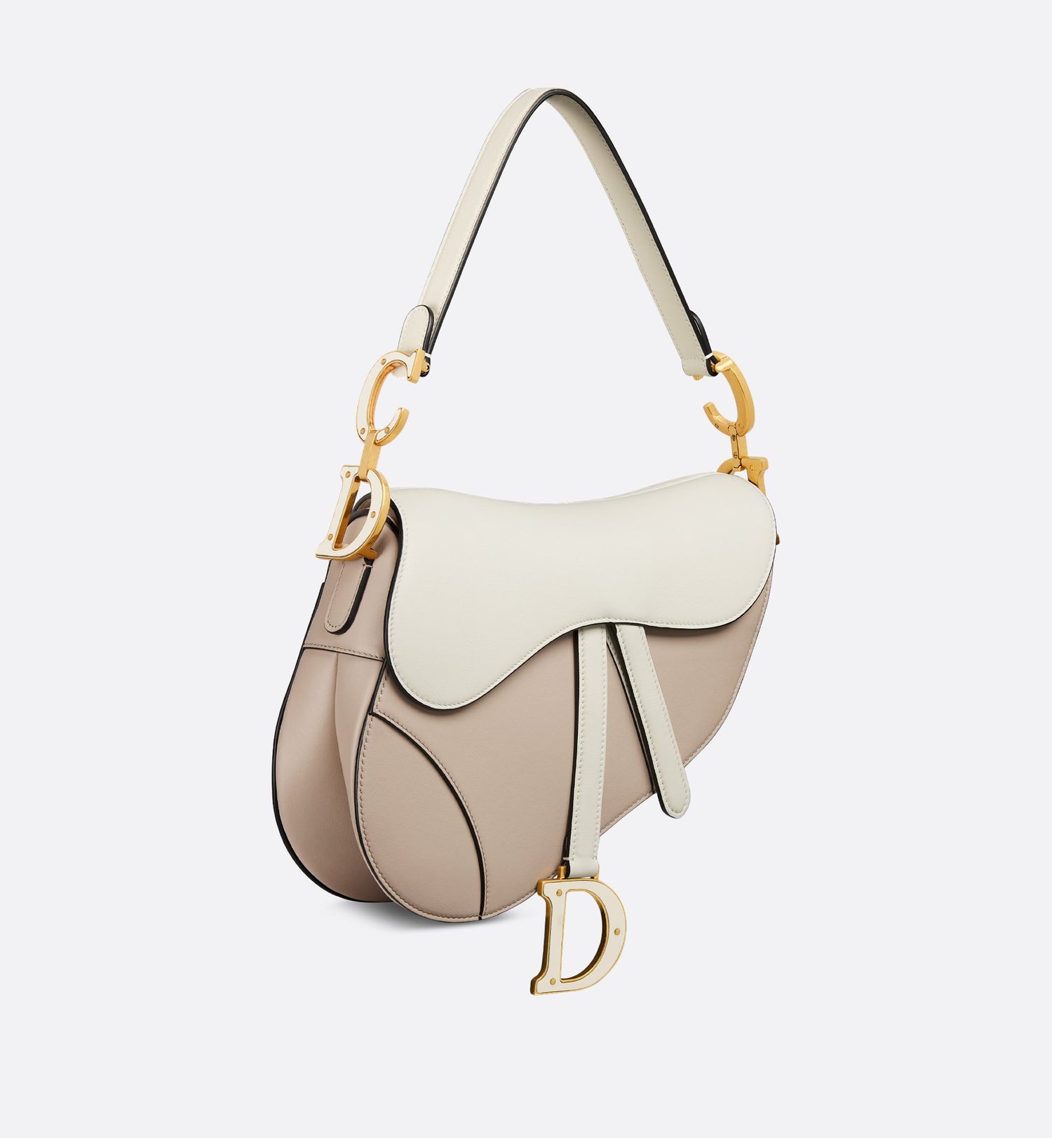 Saddle Bag With Strap Two-Tone Latte And Trench Beige Supple Calfskin