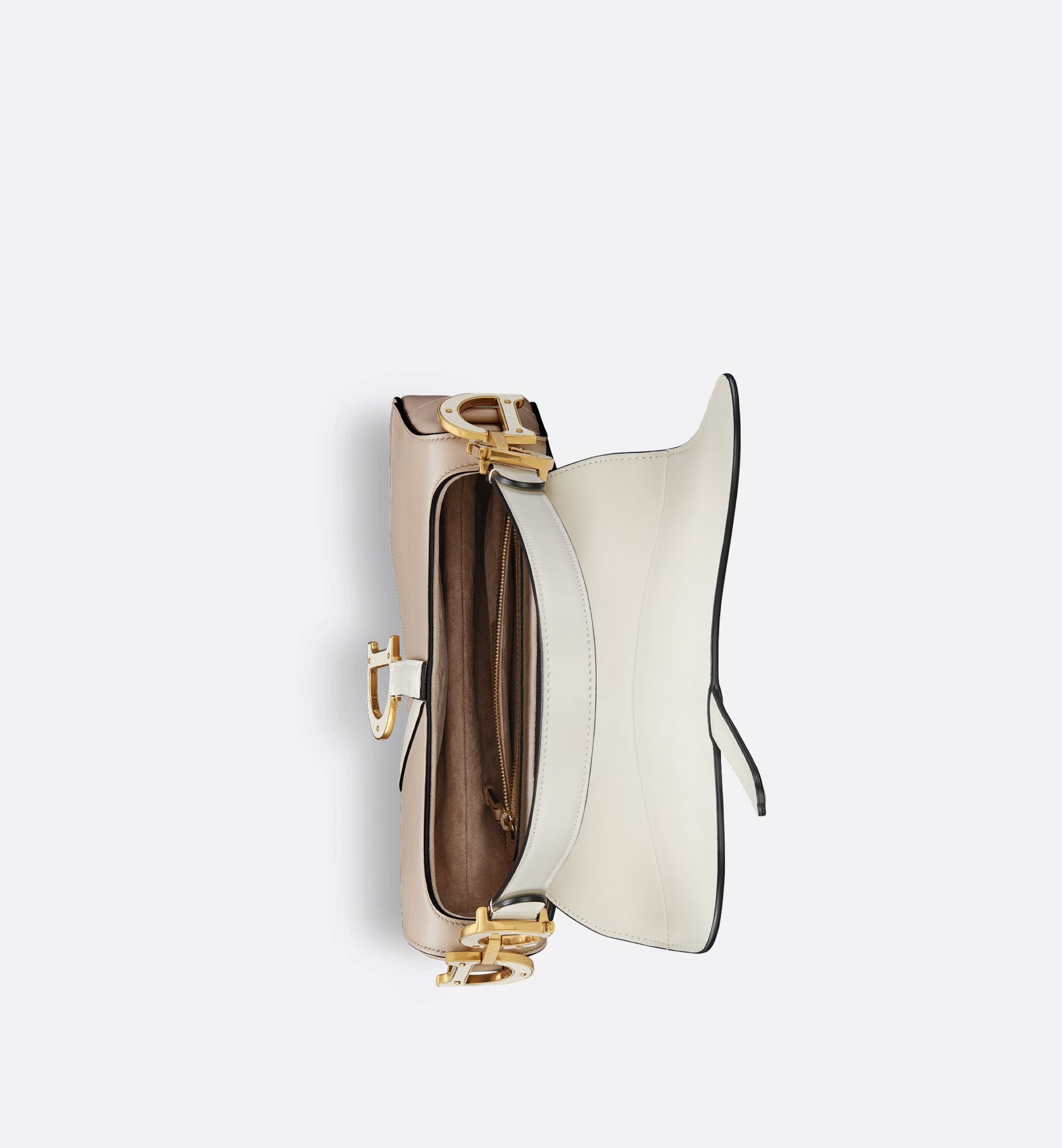 Saddle Bag With Strap Two-Tone Latte And Trench Beige Supple Calfskin