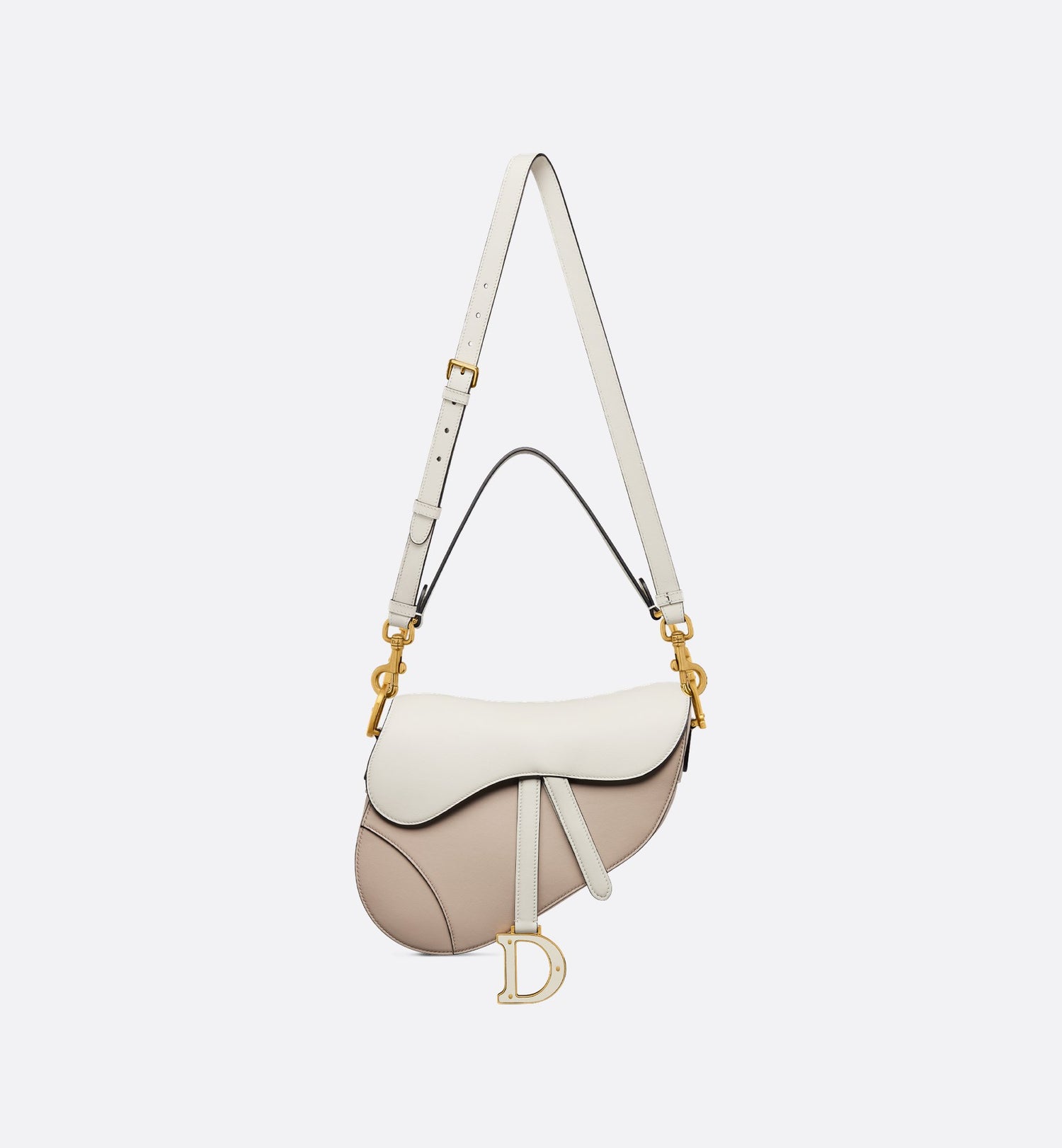 Saddle Bag With Strap Two-Tone Latte And Trench Beige Supple Calfskin