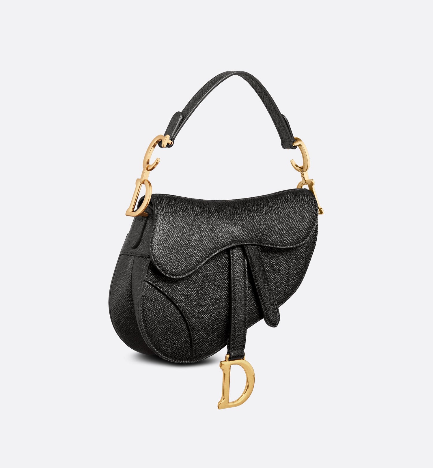 Mini Saddle Bag With Strap Black Grained Calfskin