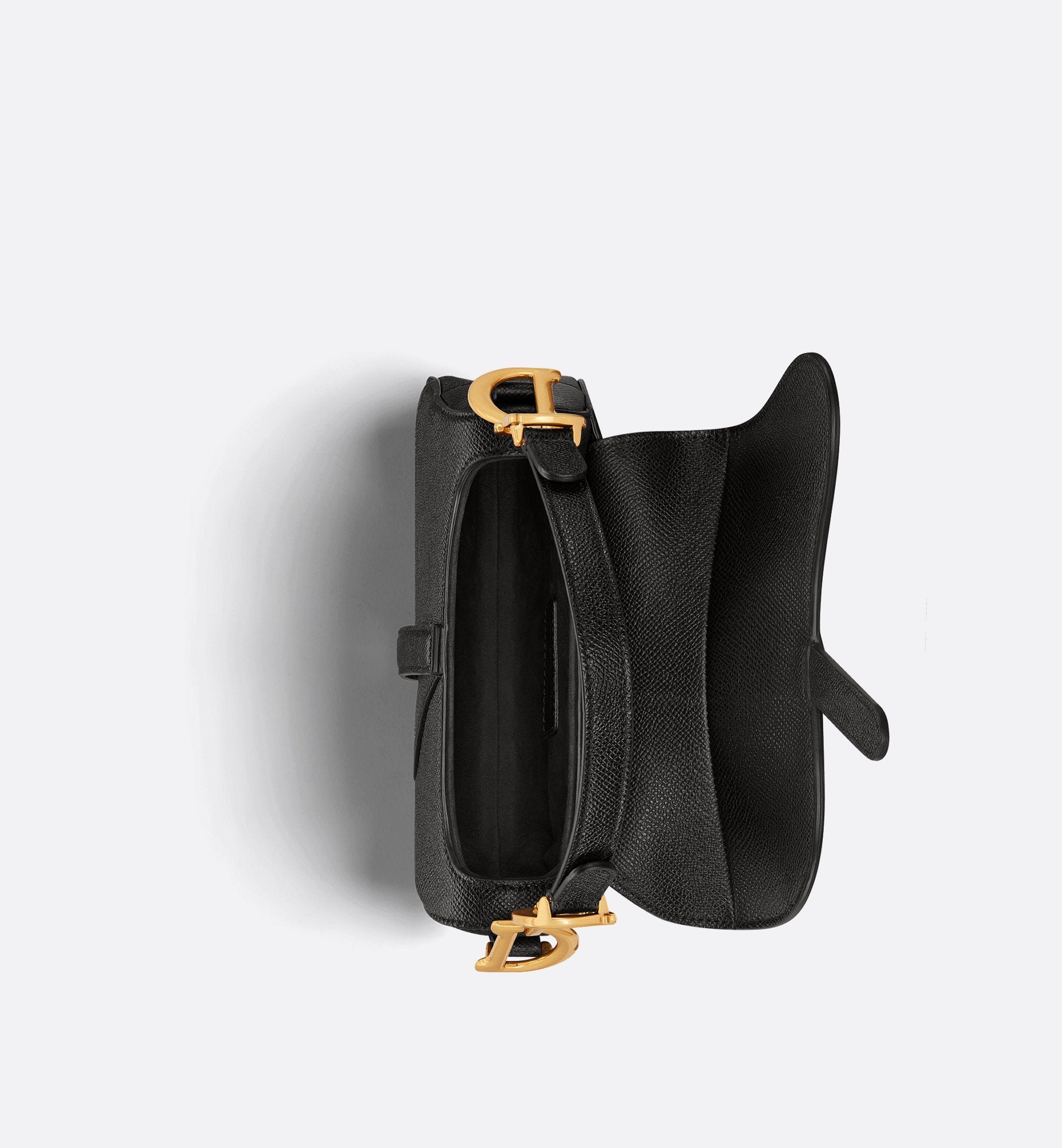 Mini Saddle Bag With Strap Black Grained Calfskin