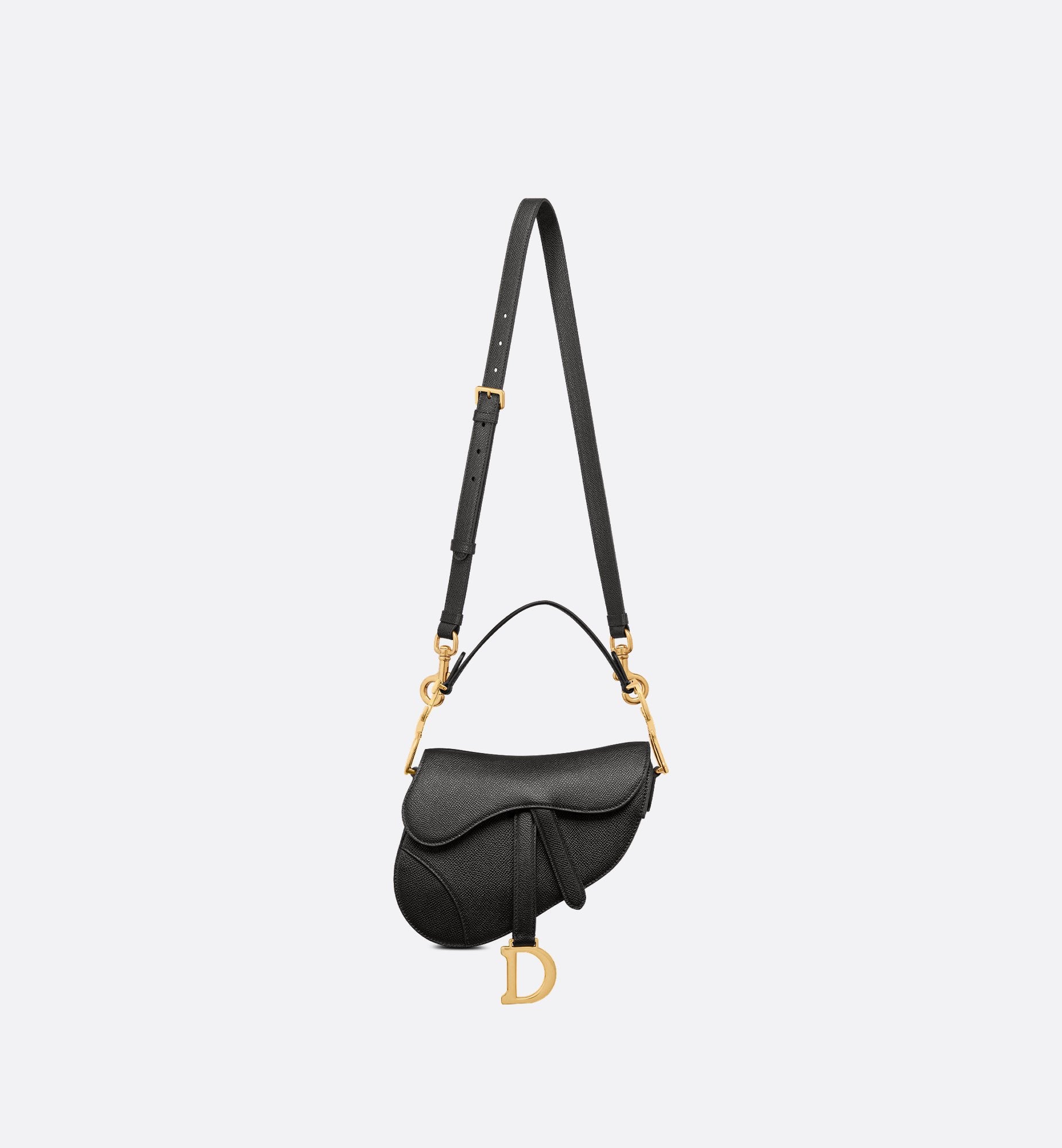 Mini Saddle Bag With Strap Black Grained Calfskin