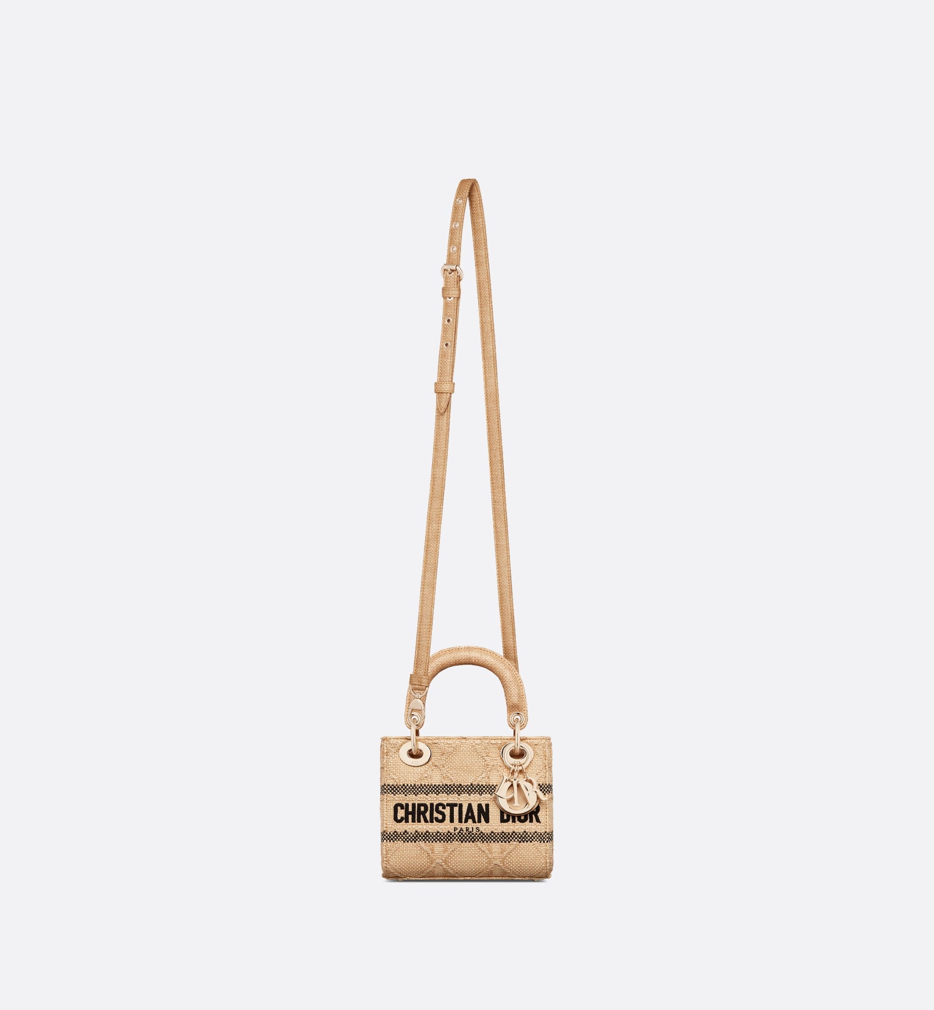 Mini Lady D-Lite Bag Natural Cannage Raffia