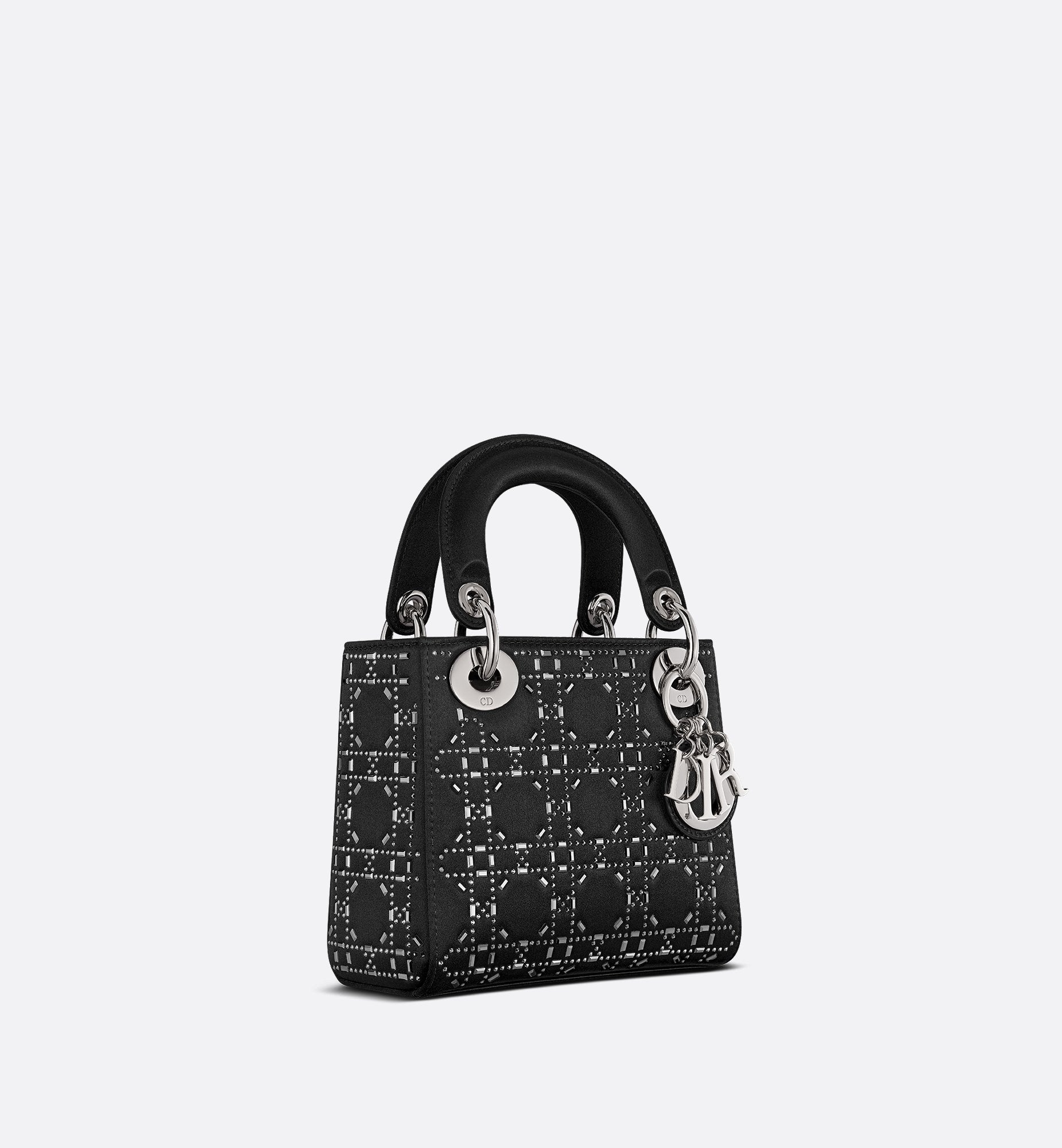 Mini Lady Dior Bag Black Strass Cannage Satin