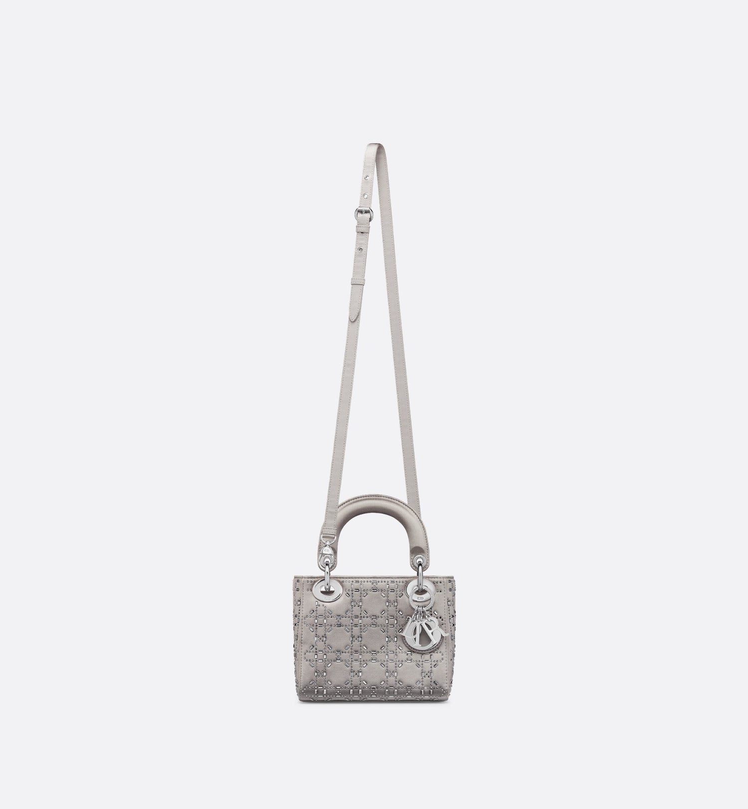 Mini Lady Dior Bag Gray Strass Cannage Satin