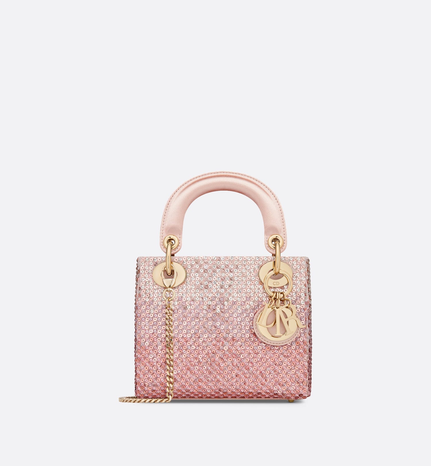 Mini Lady Dior Bag Satin Embroidered With Pink Sequins With Gradient Effect