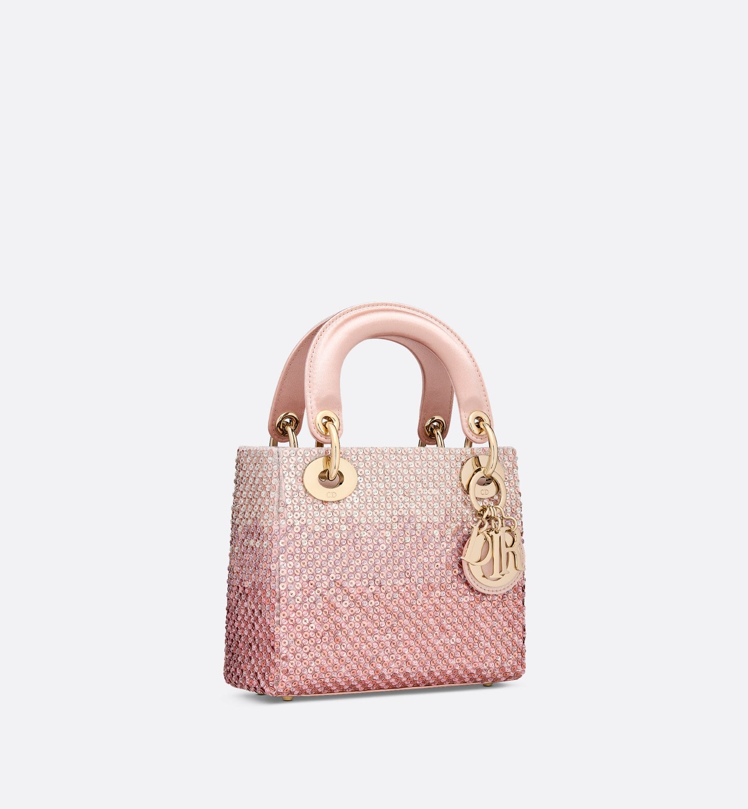 Mini Lady Dior Bag Satin Embroidered With Pink Sequins With Gradient Effect