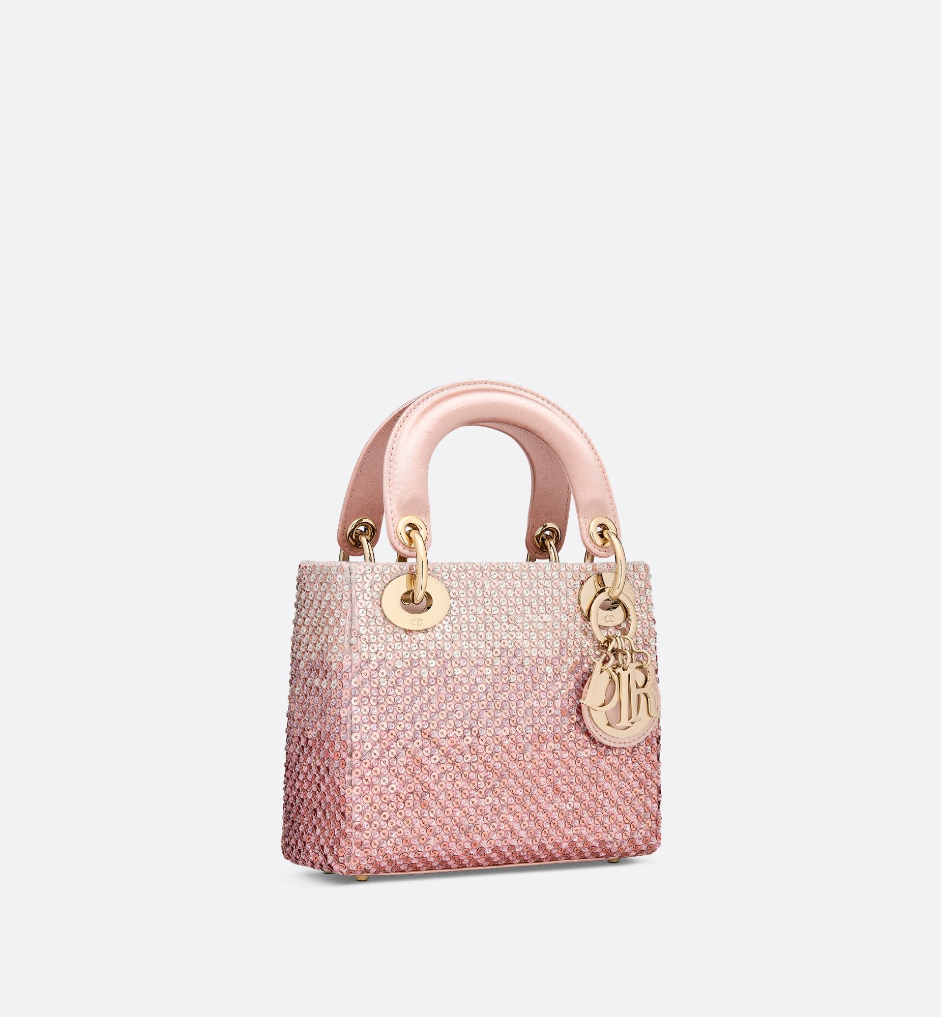 Mini Lady Dior Bag Satin Embroidered With Pink Sequins With Gradient Effect