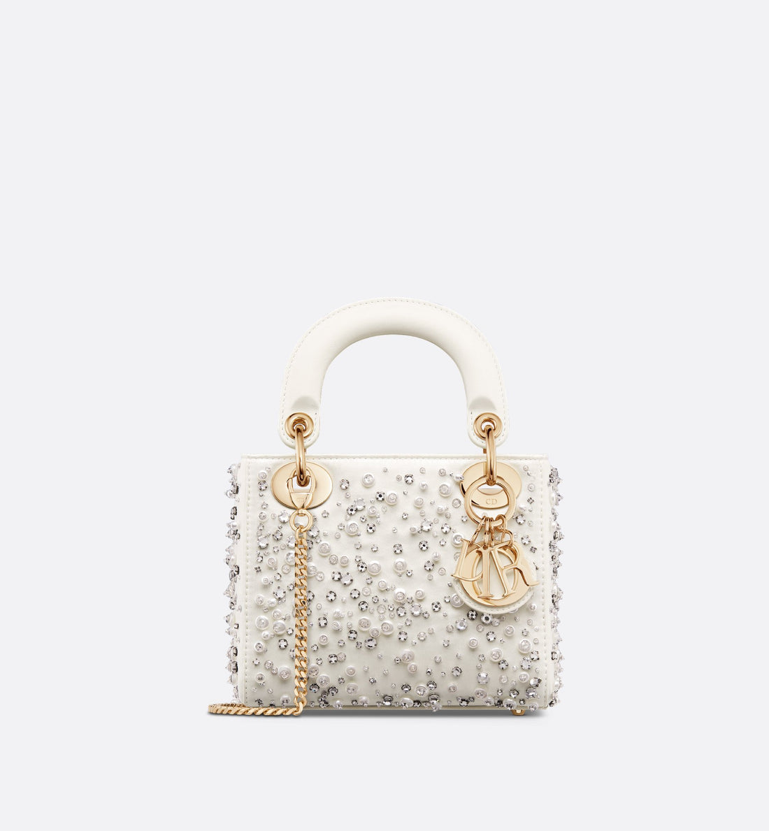 Mini Lady Dior Bag Latte Satin Embroidered With Beads