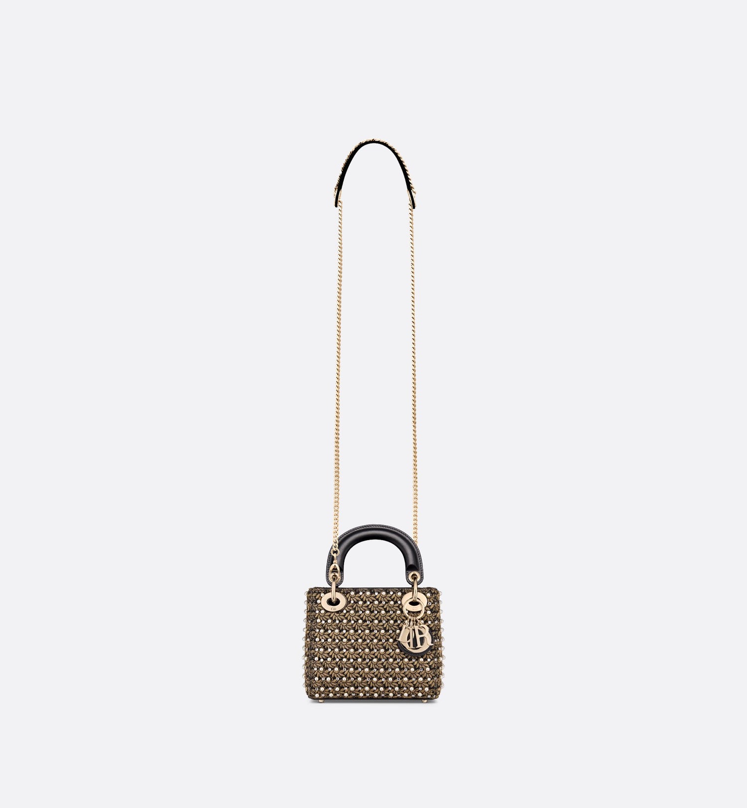 Mini Lady Dior Bag Cotton Embroidered With Resin Pearls, Crystals And Gold-Tone Metallic Thread