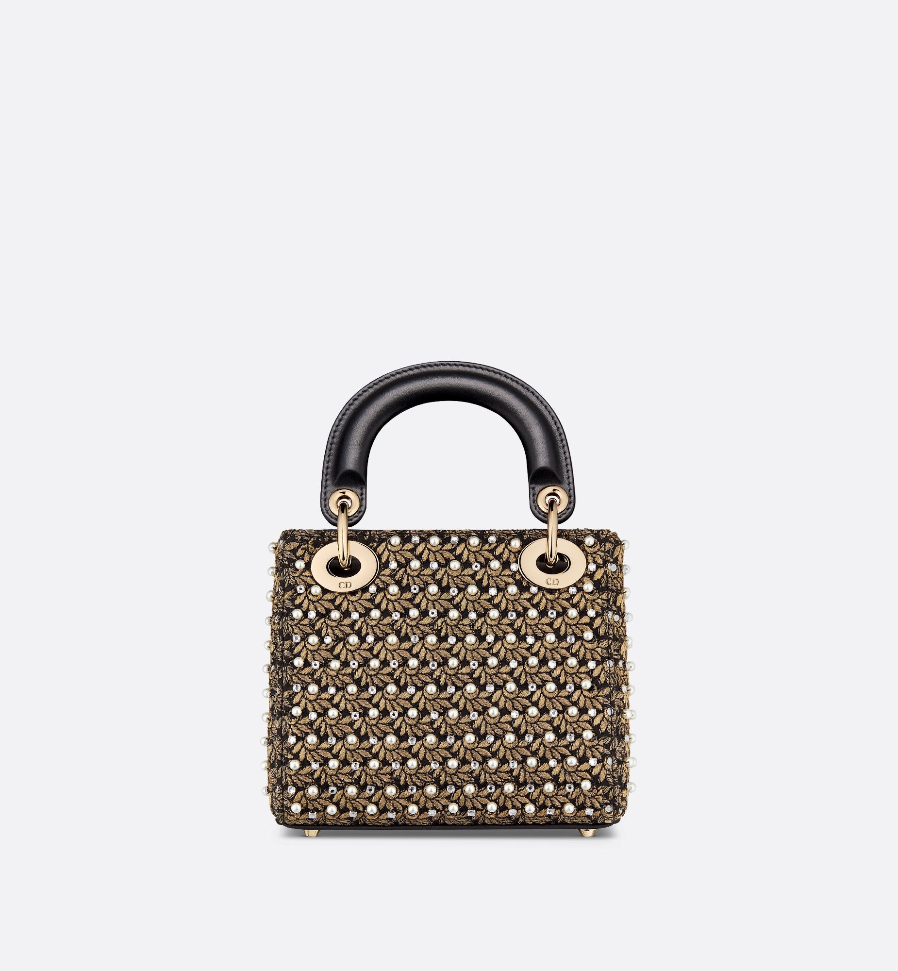 Mini Lady Dior Bag Cotton Embroidered With Resin Pearls, Crystals And Gold-Tone Metallic Thread