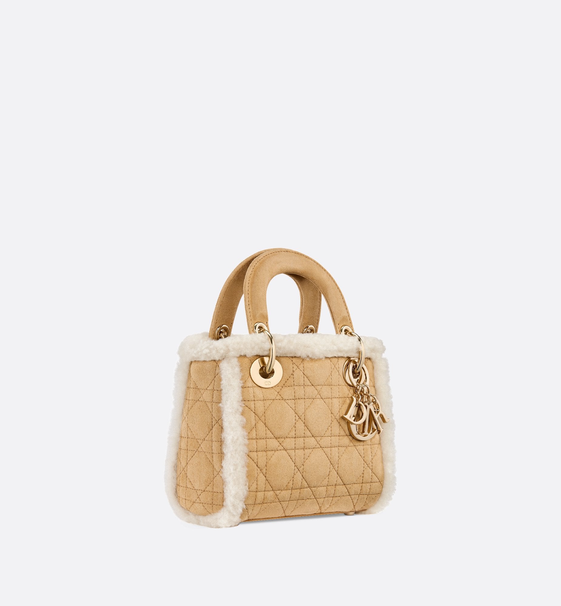 Mini Lady Dior Bag Beige Suede And Ecru Lambskin Shearling