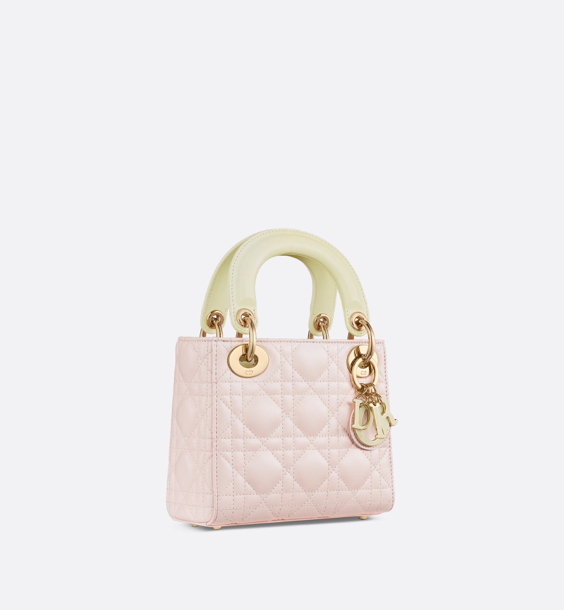 Mini Lady Dior Bag Two-Tone Rose Quartz And Pastel Yellow Cannage Lambskin