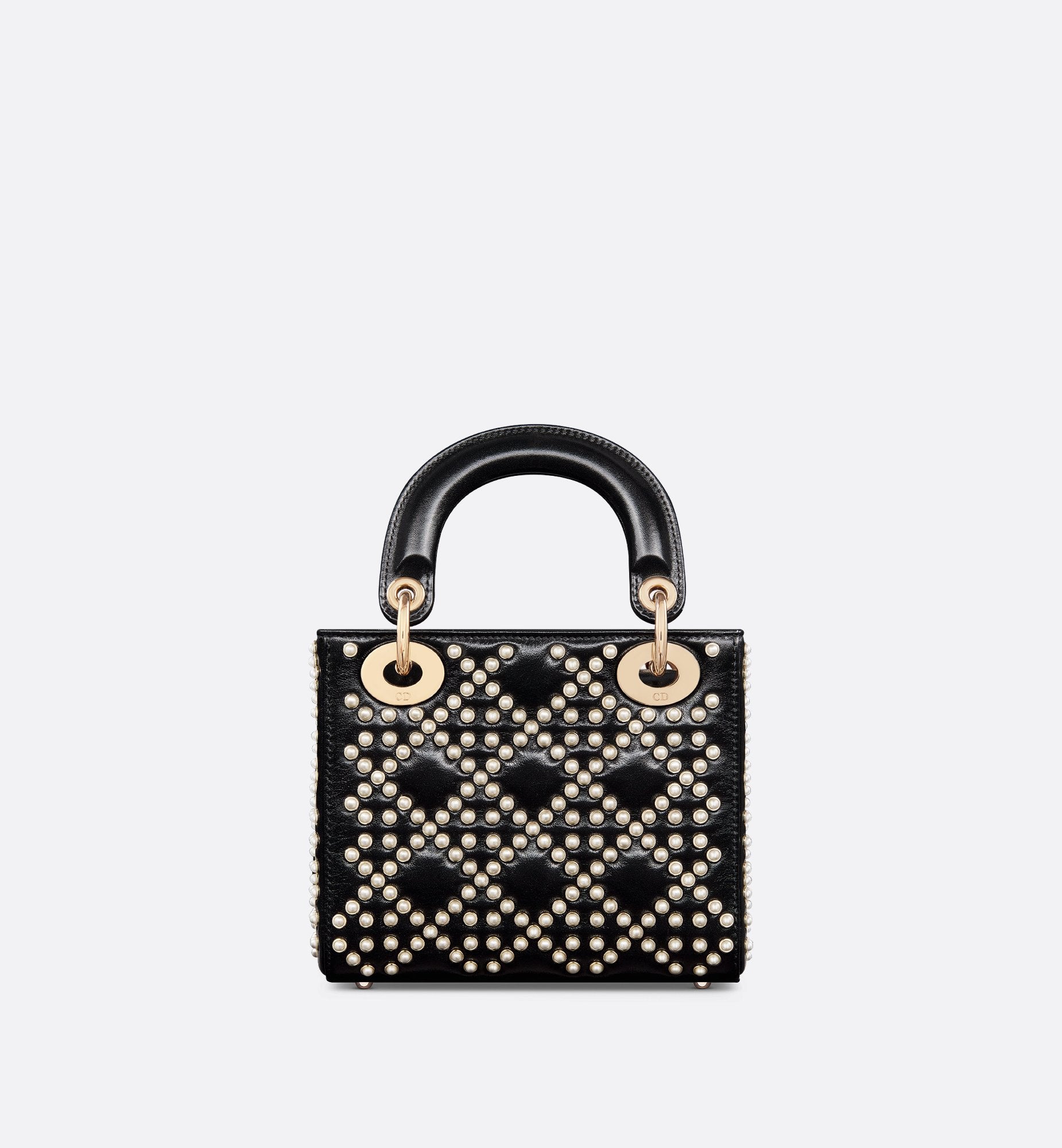 Mini Lady Dior Bag Black Crinkle-Effect Lambskin With White Resin Half-Pearl Cannage Motif