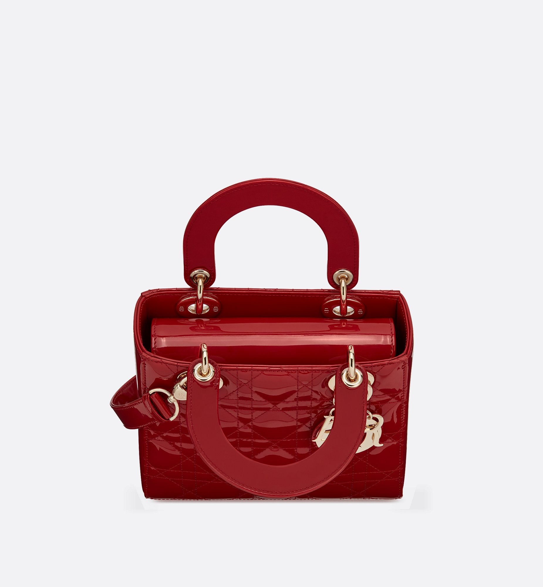 Small Lady Dior Bag Cherry Red Patent Cannage Calfskin