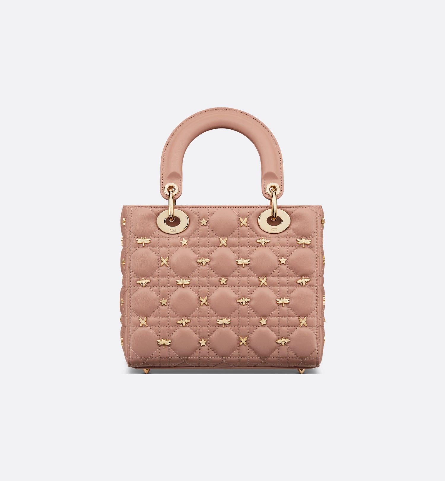 Small Lady Dior My Abcdior Bag Rose Des Vents Cannage Lambskin With Gold-Finish Dragonfly Studs