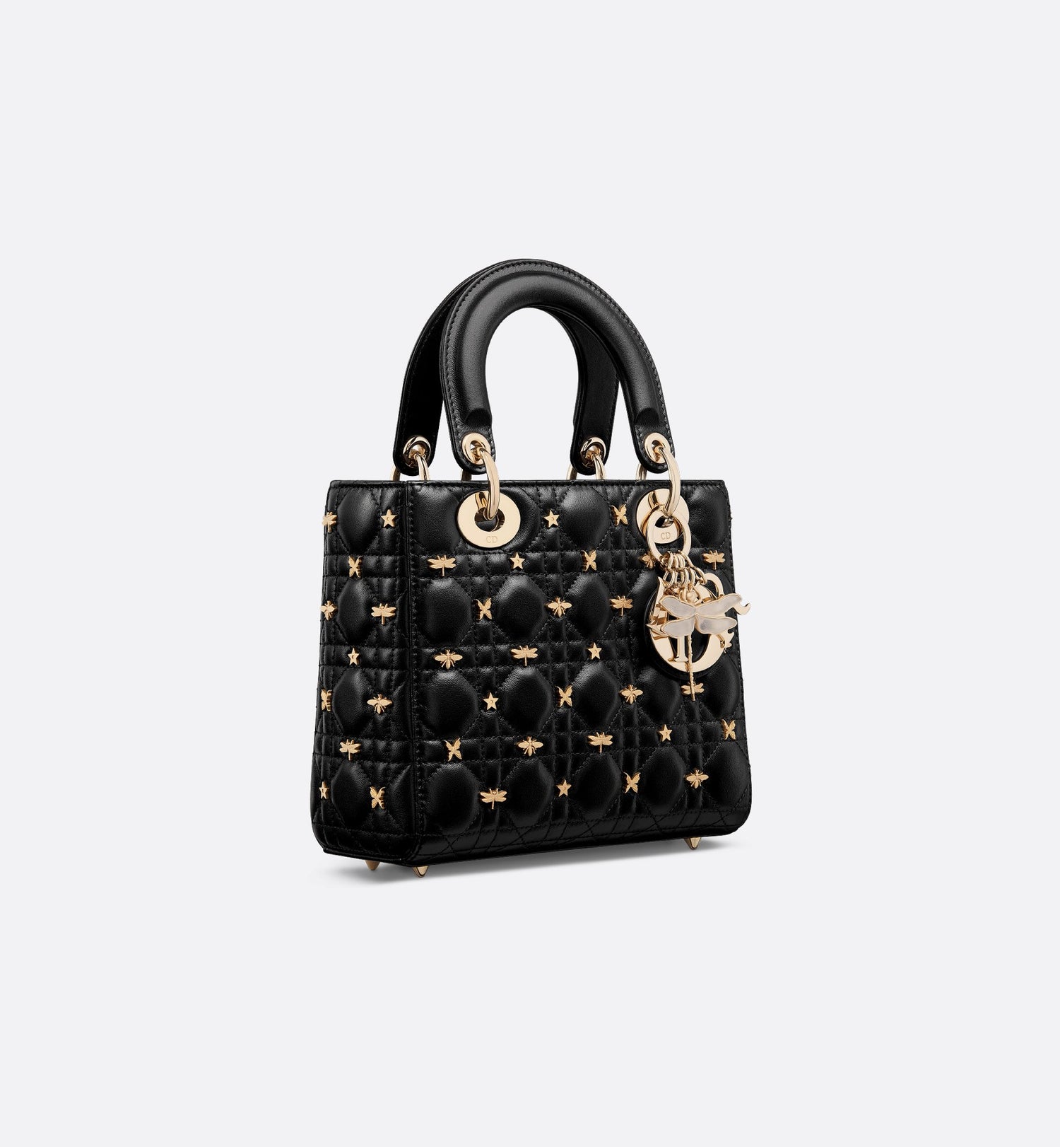 Small Lady Dior My Abcdior Bag Black Cannage Lambskin With Gold-Finish Dragonfly Studs