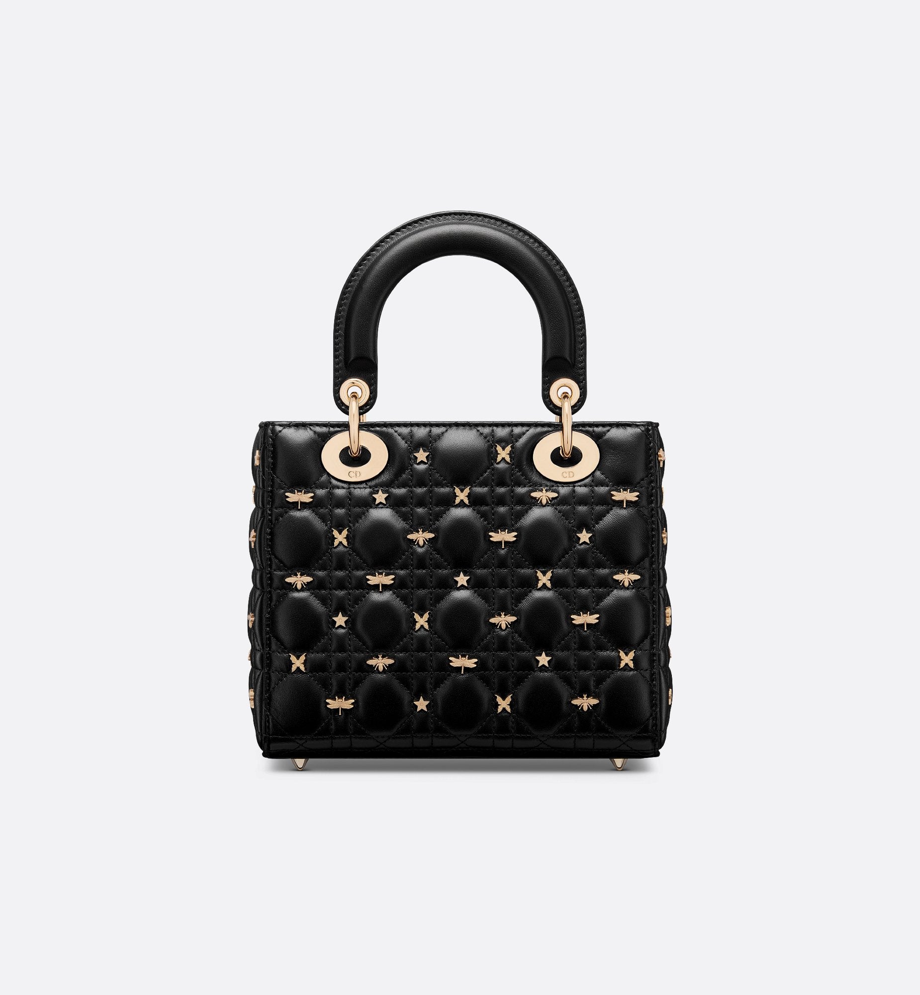 Small Lady Dior My Abcdior Bag Black Cannage Lambskin With Gold Finish Sands