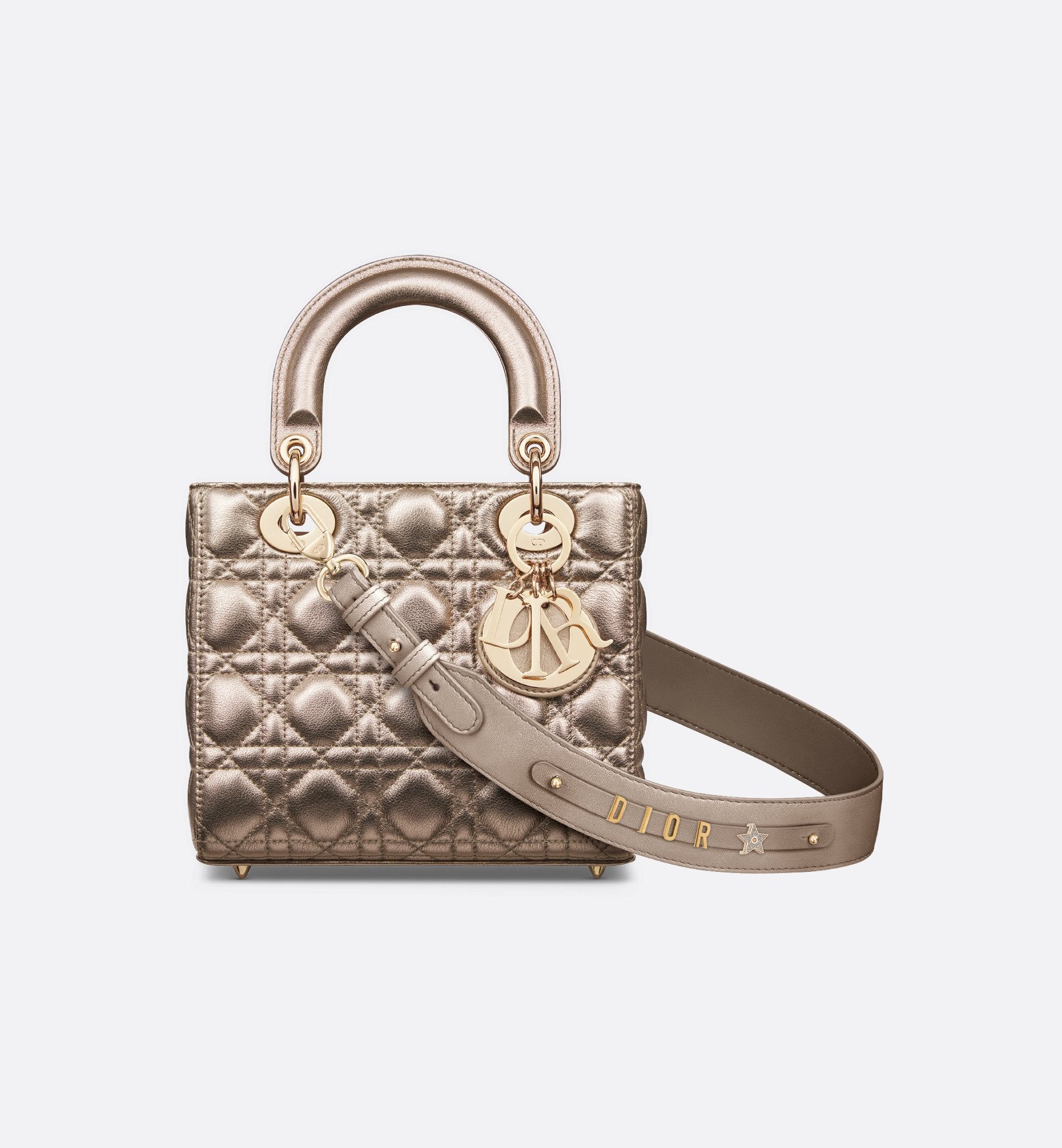 Small Lady Dior My Abcdior Bag Gold Tone Cannage Metallic Calfskin Sands UAE