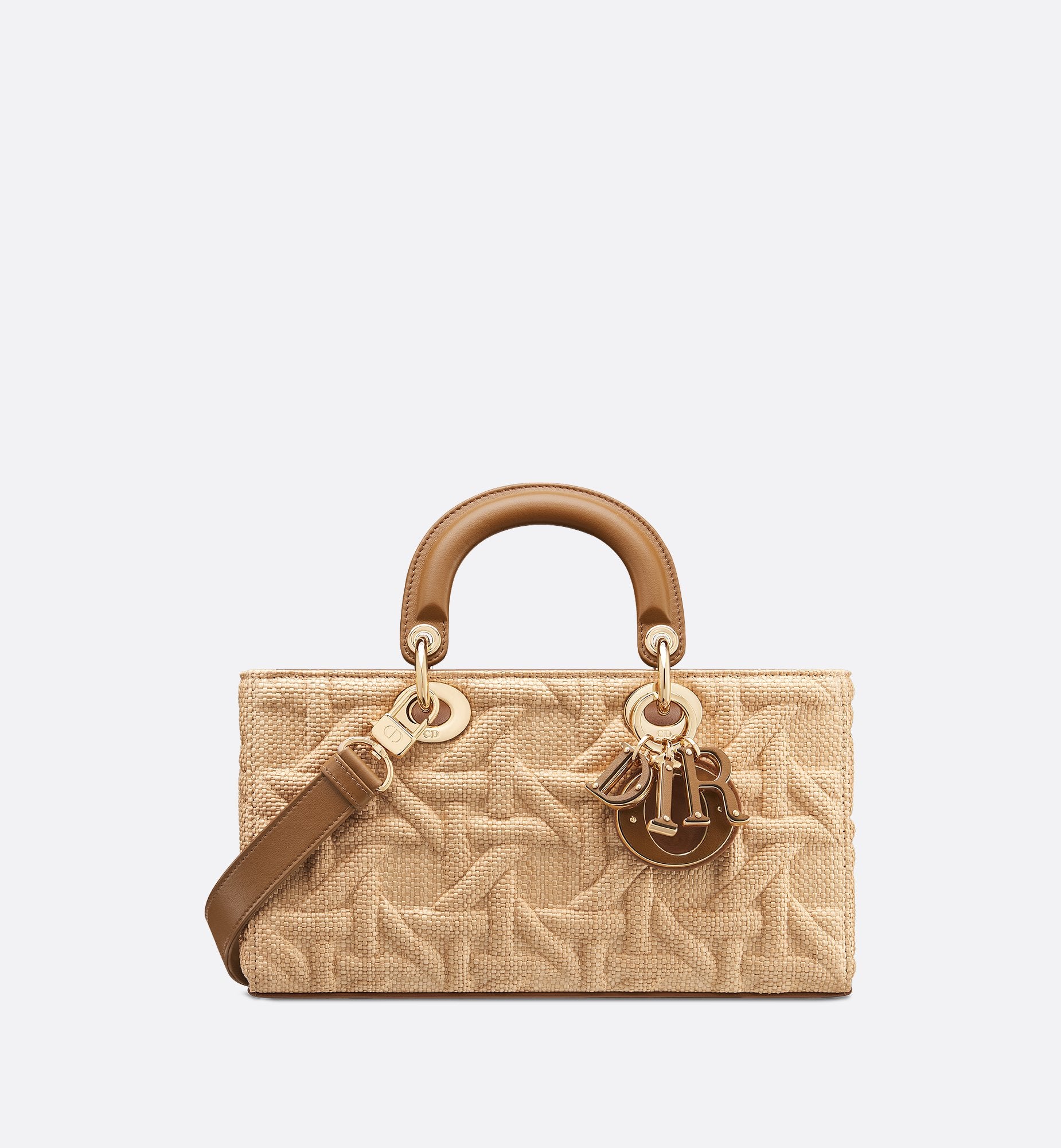 Medium Lady D-Joy Bag Beige Graphic Cannage Raffia