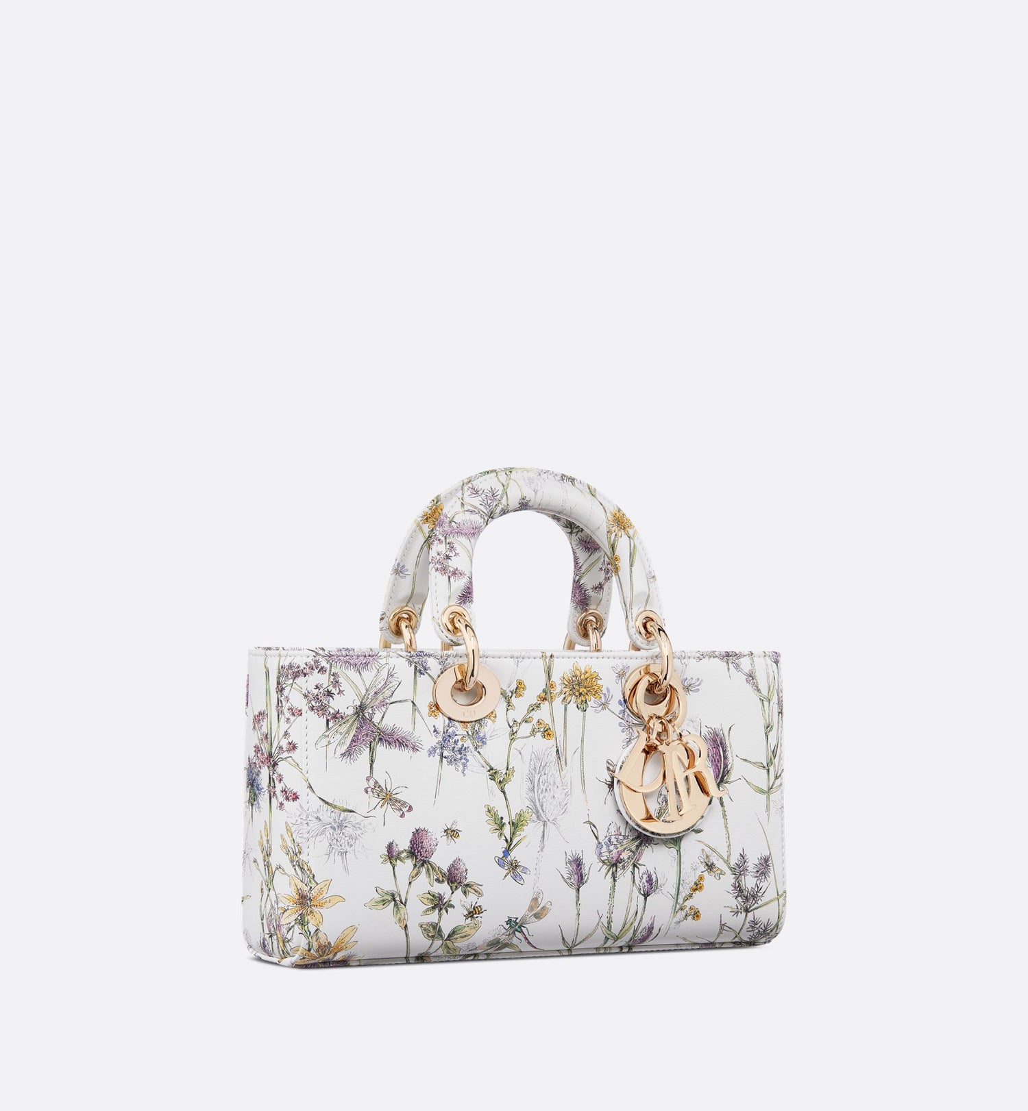 Medium Lady D-Joy Bag White Calfskin With Multicolor Dior Herbarium Print