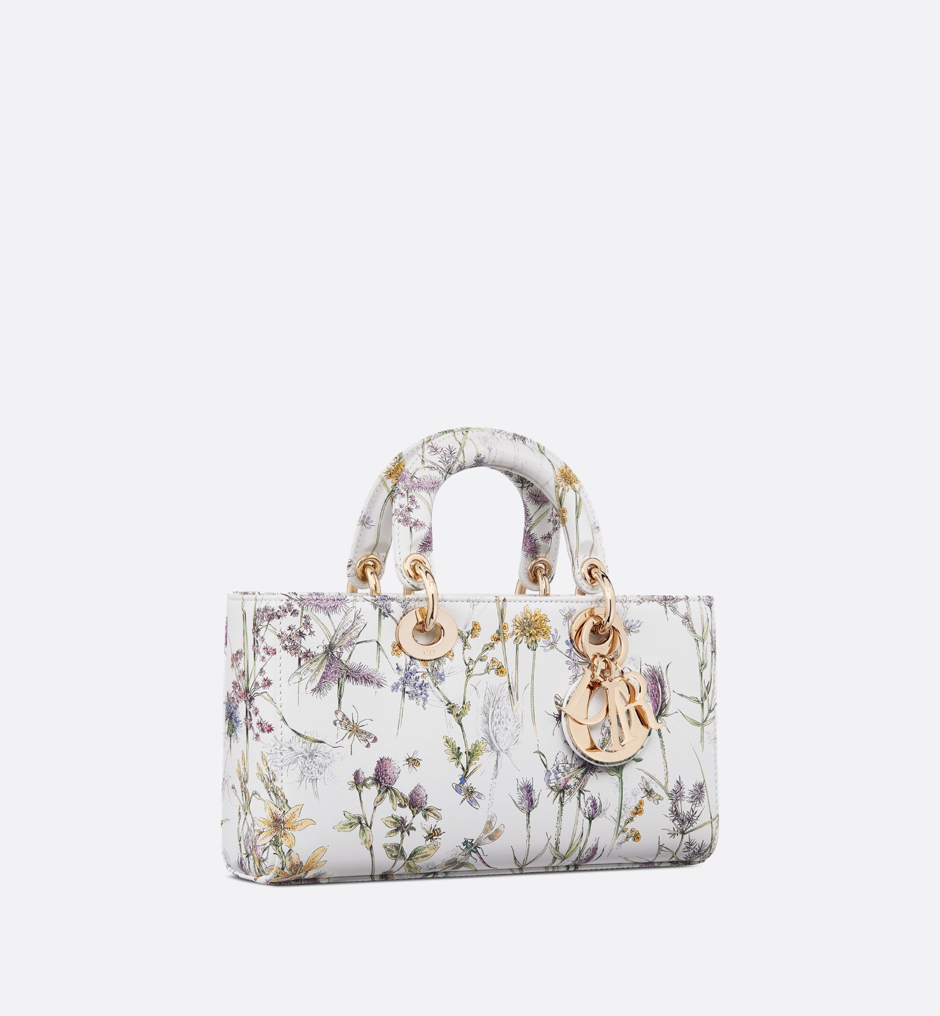 Medium Lady D-Joy Bag White Calfskin With Multicolor Dior Herbarium Print