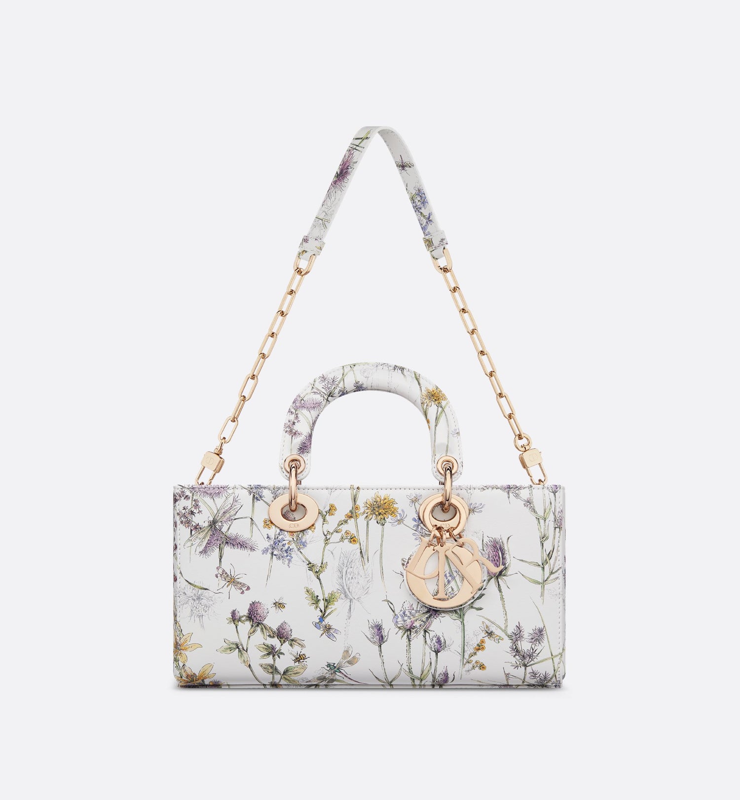 Medium Lady D-Joy Bag White Calfskin With Multicolor Dior Herbarium Print