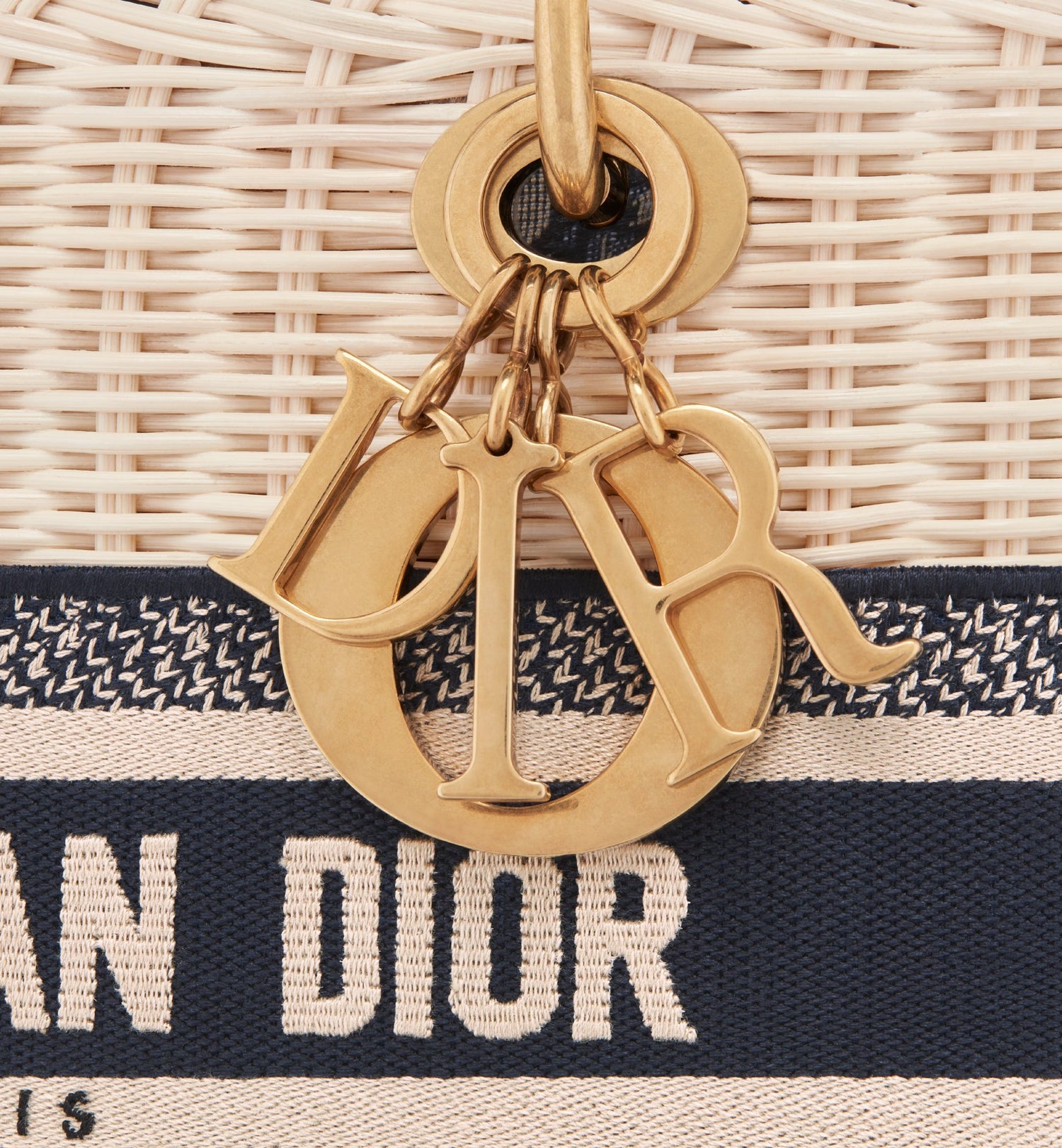 Medium Lady Dior Bag Natural Wicker And Blue Dior Oblique Jacquard