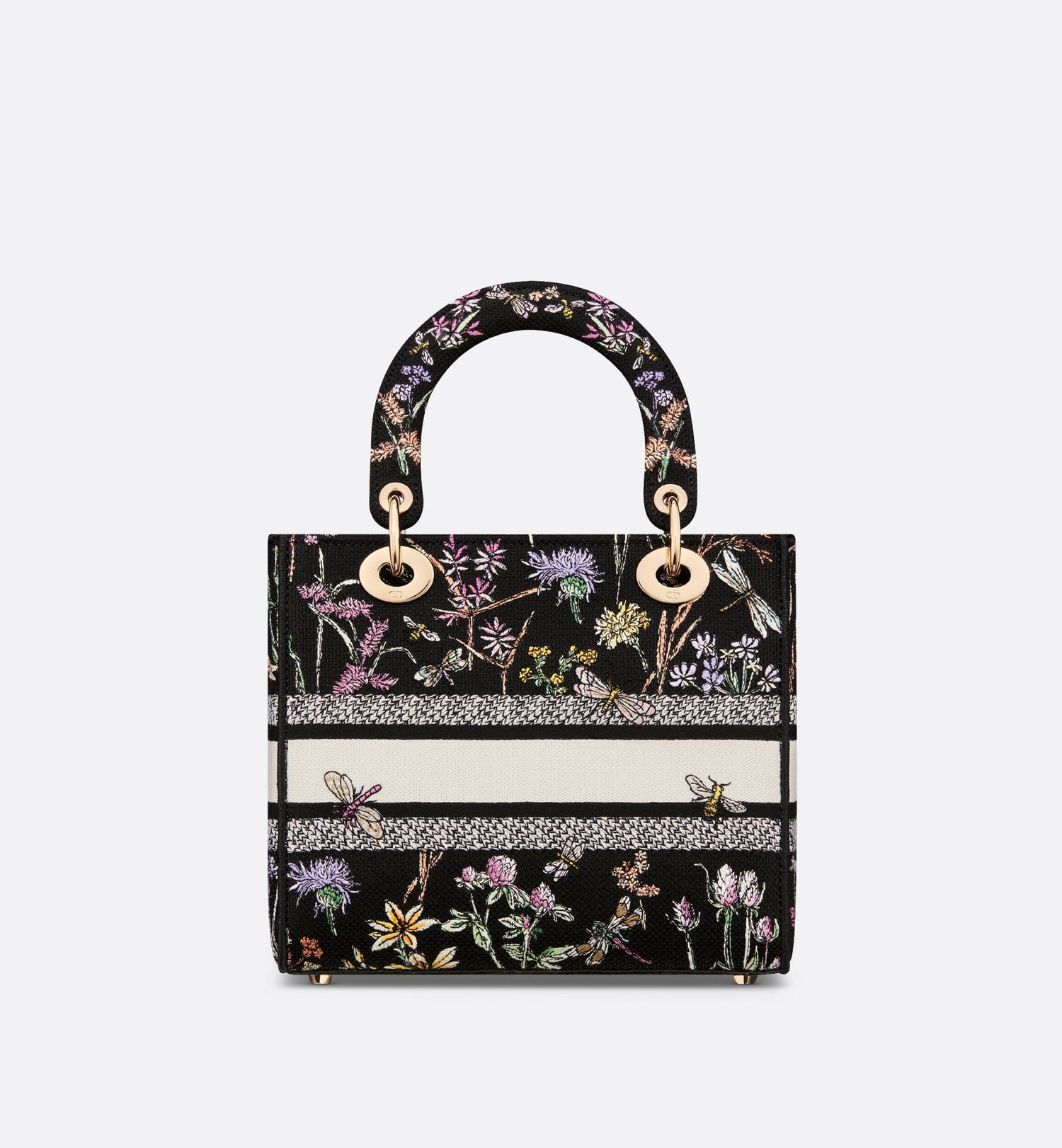 Medium Lady D-Lite Bag Black Multicolor Dior Herbarium Embroidery