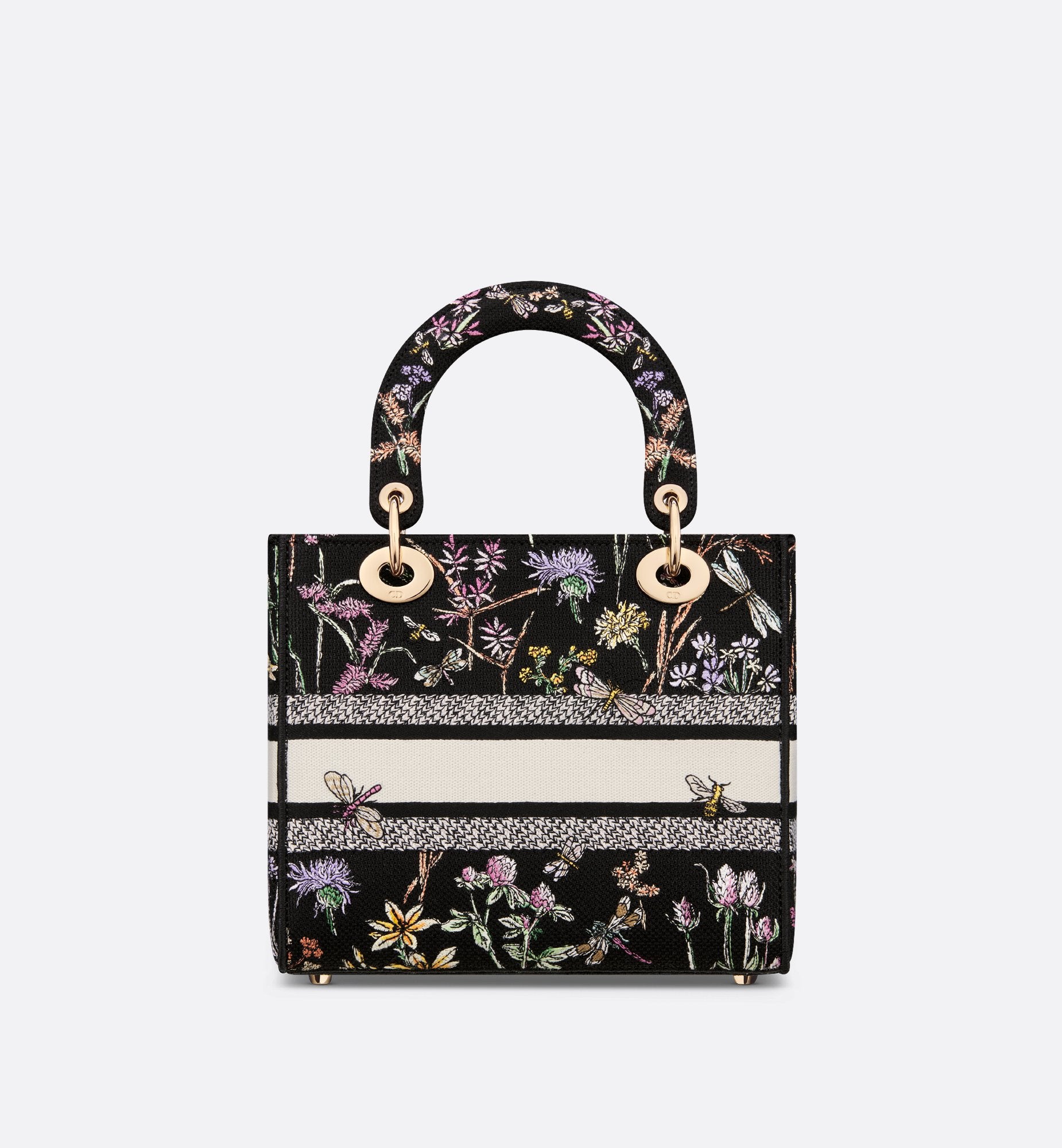 Medium Lady D-Lite Bag Black Multicolor Dior Herbarium Embroidery