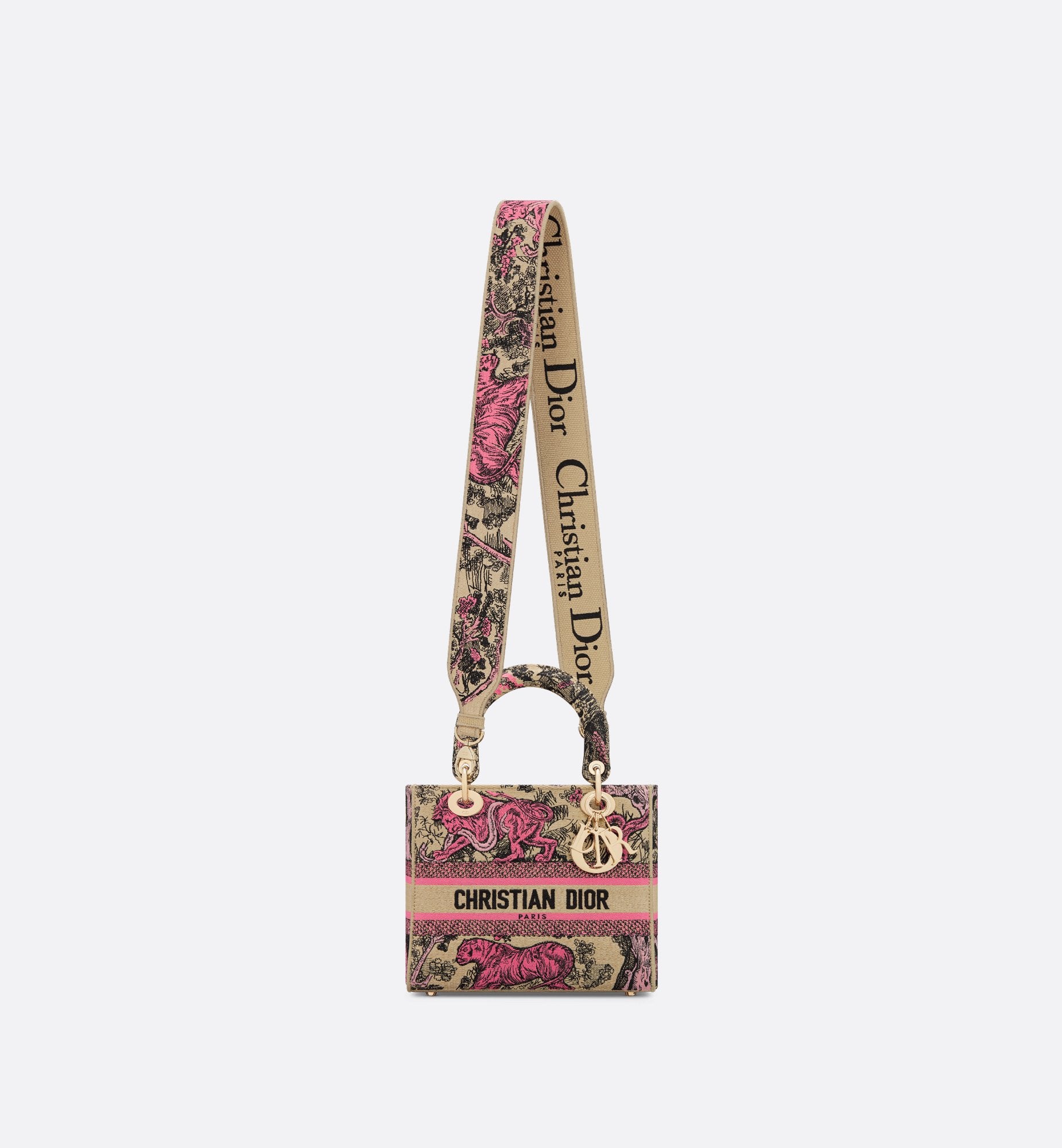 Medium Dioriviera Lady D-Lite Bag Raffia With Candy Pink Toile De Jouy Sauvage Embroidery