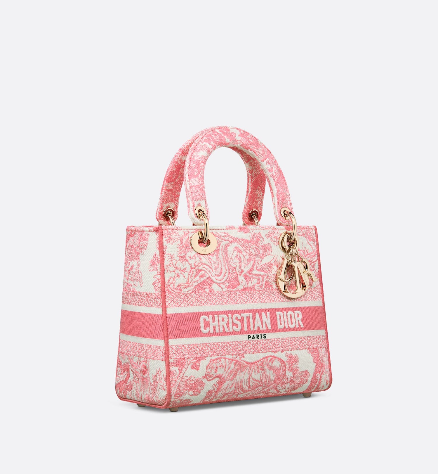 Medium Dioriviera Lady D-Lite Bag Candy Pink Toile De Jouy Embroidery