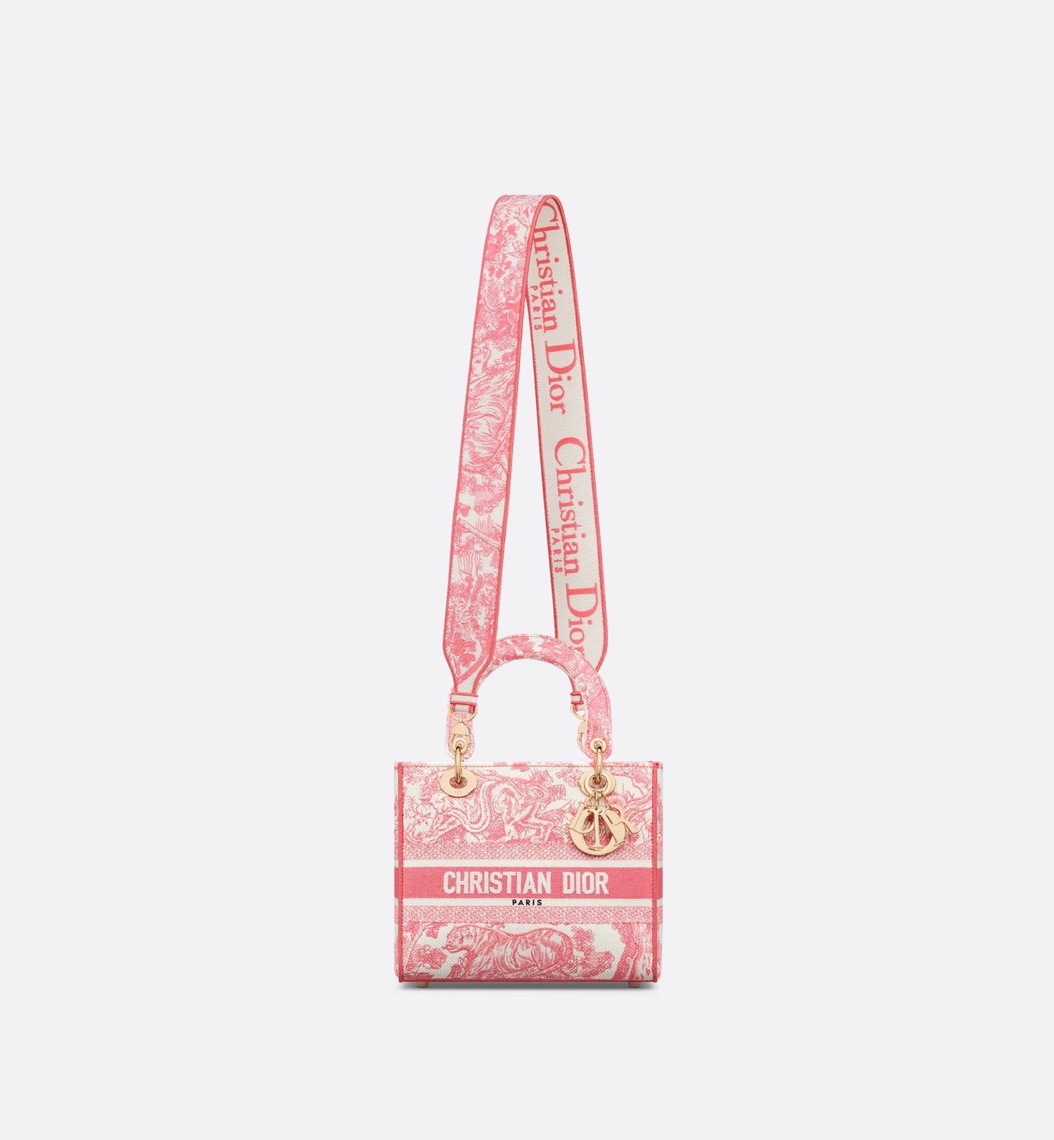 Medium Dioriviera Lady D-Lite Bag Candy Pink Toile De Jouy Embroidery