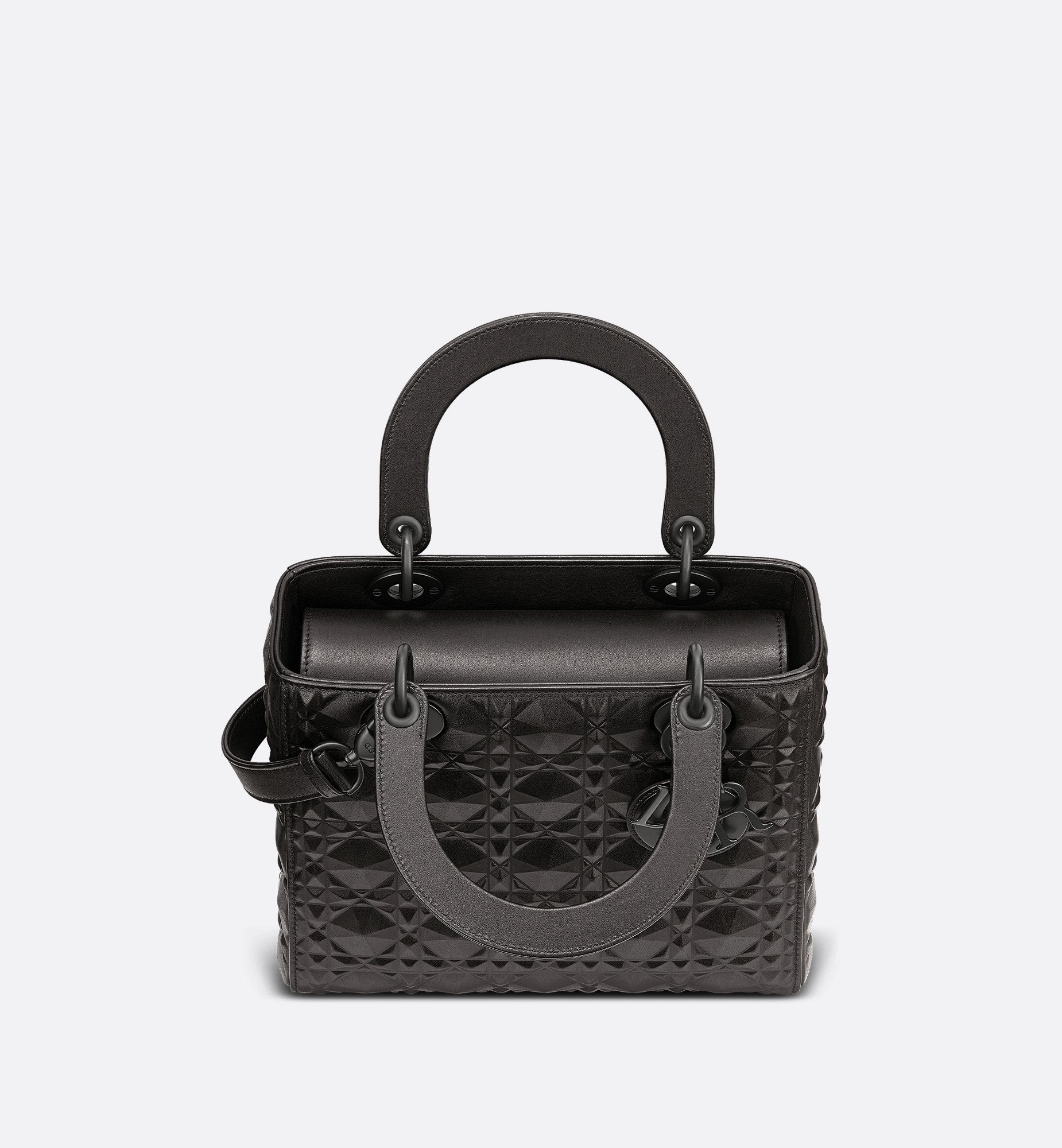 Medium Lady Dior Bag Black Cannage Calfskin With Diamond Motif