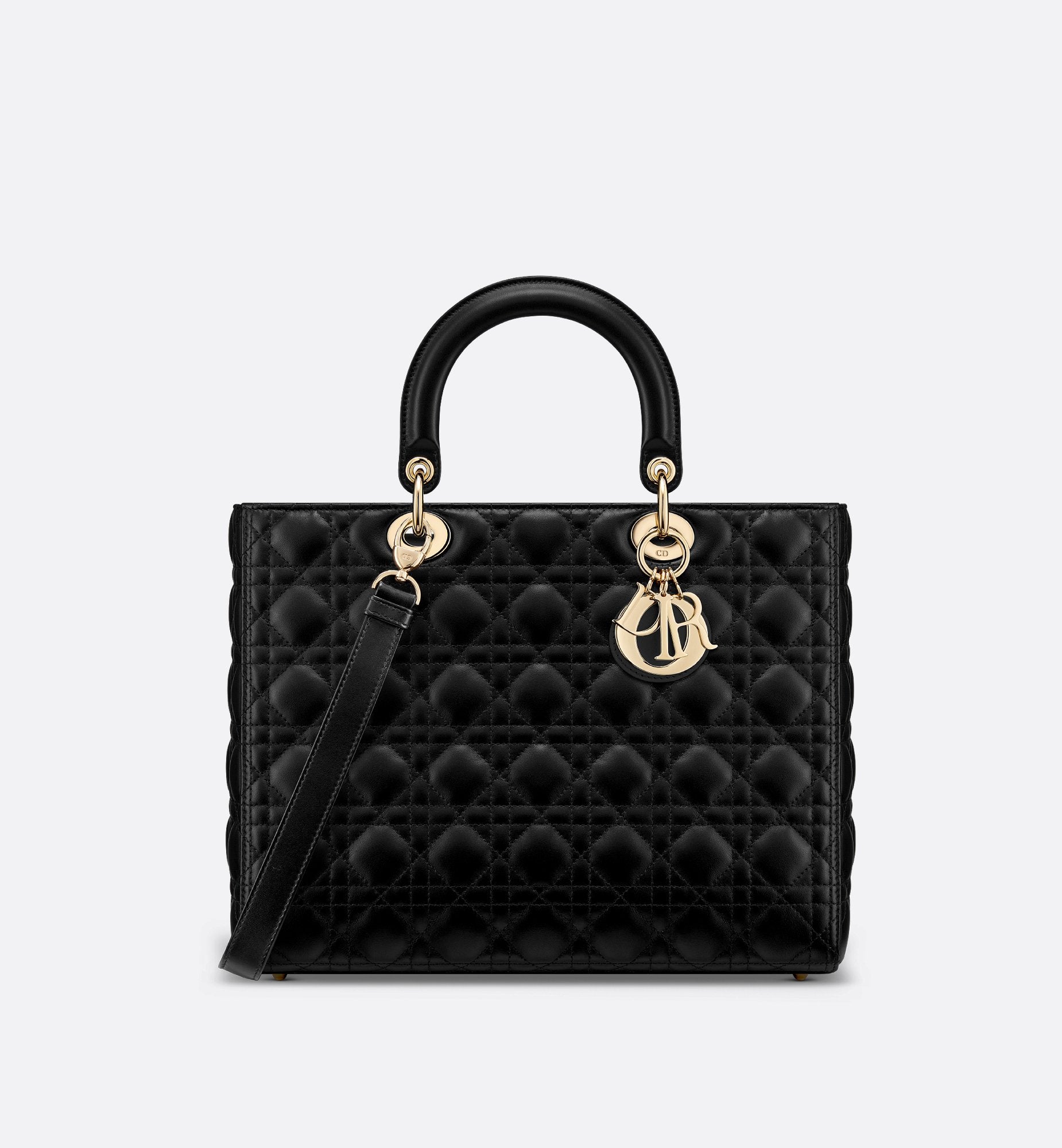 Large Lady Dior Bag Black Cannage Lambskin Sands