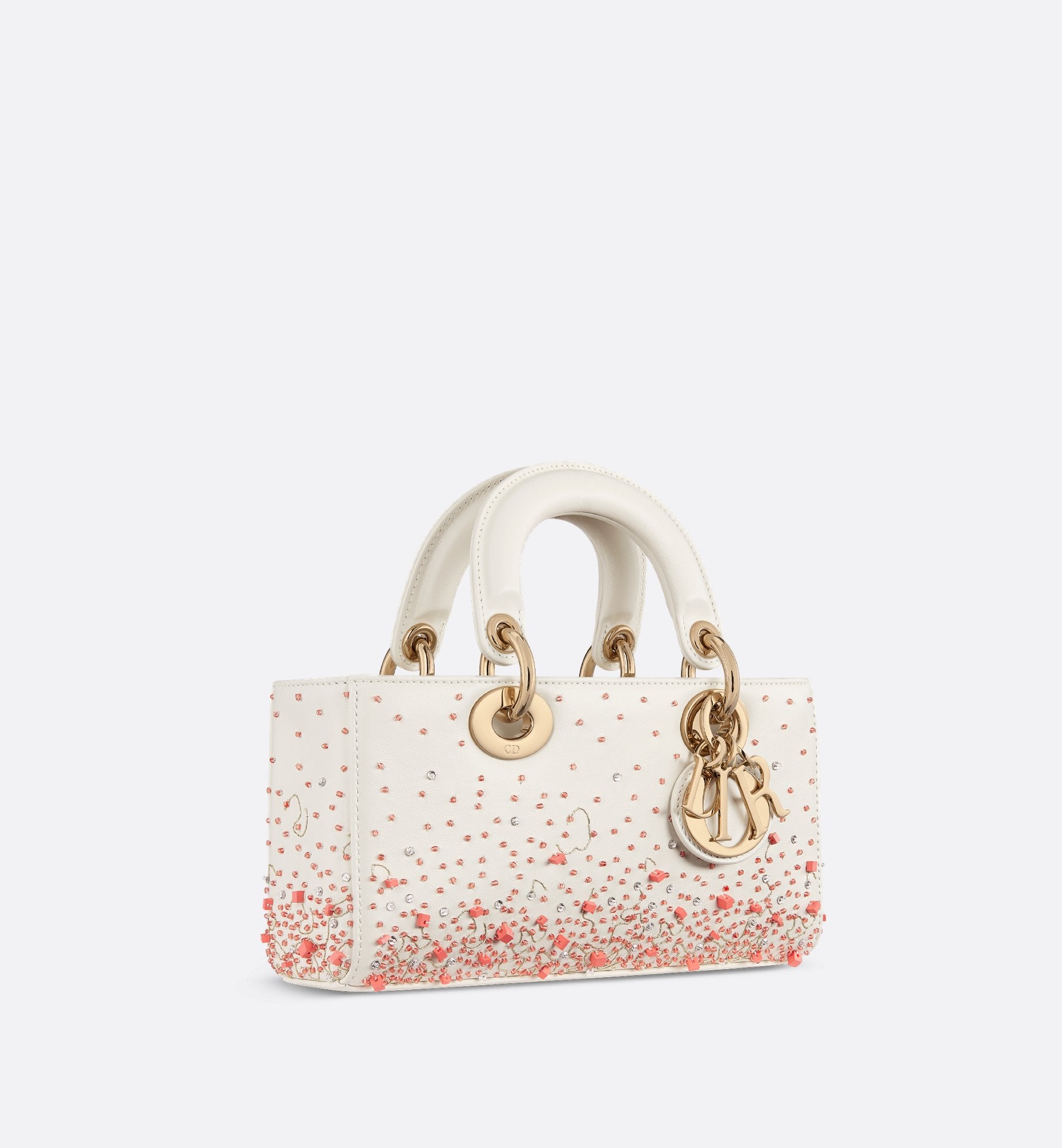 Small Lady D-Joy Bag Calfskin With Coral Embroidery Gradient