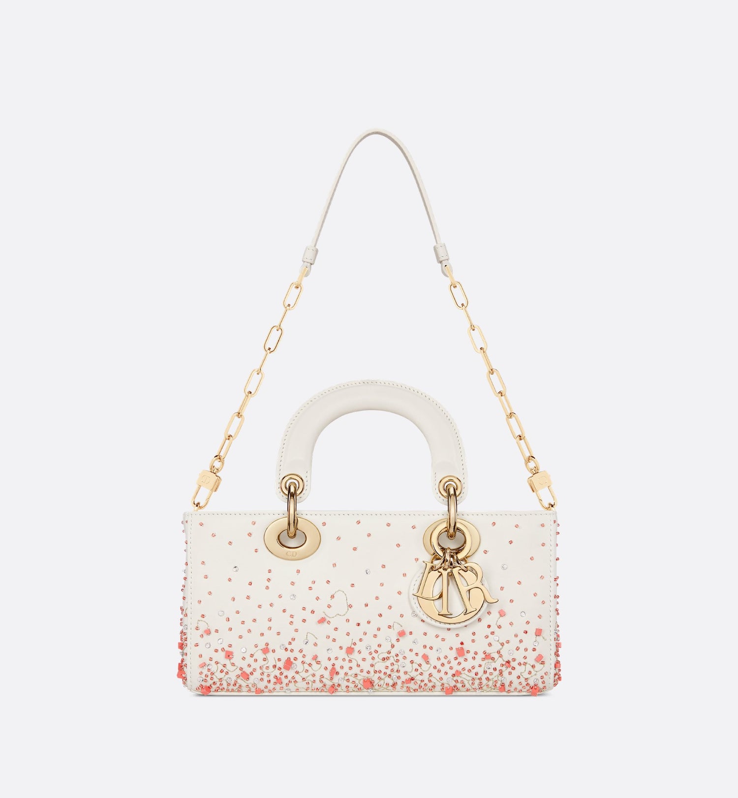 Small Lady D-Joy Bag Calfskin With Coral Embroidery Gradient