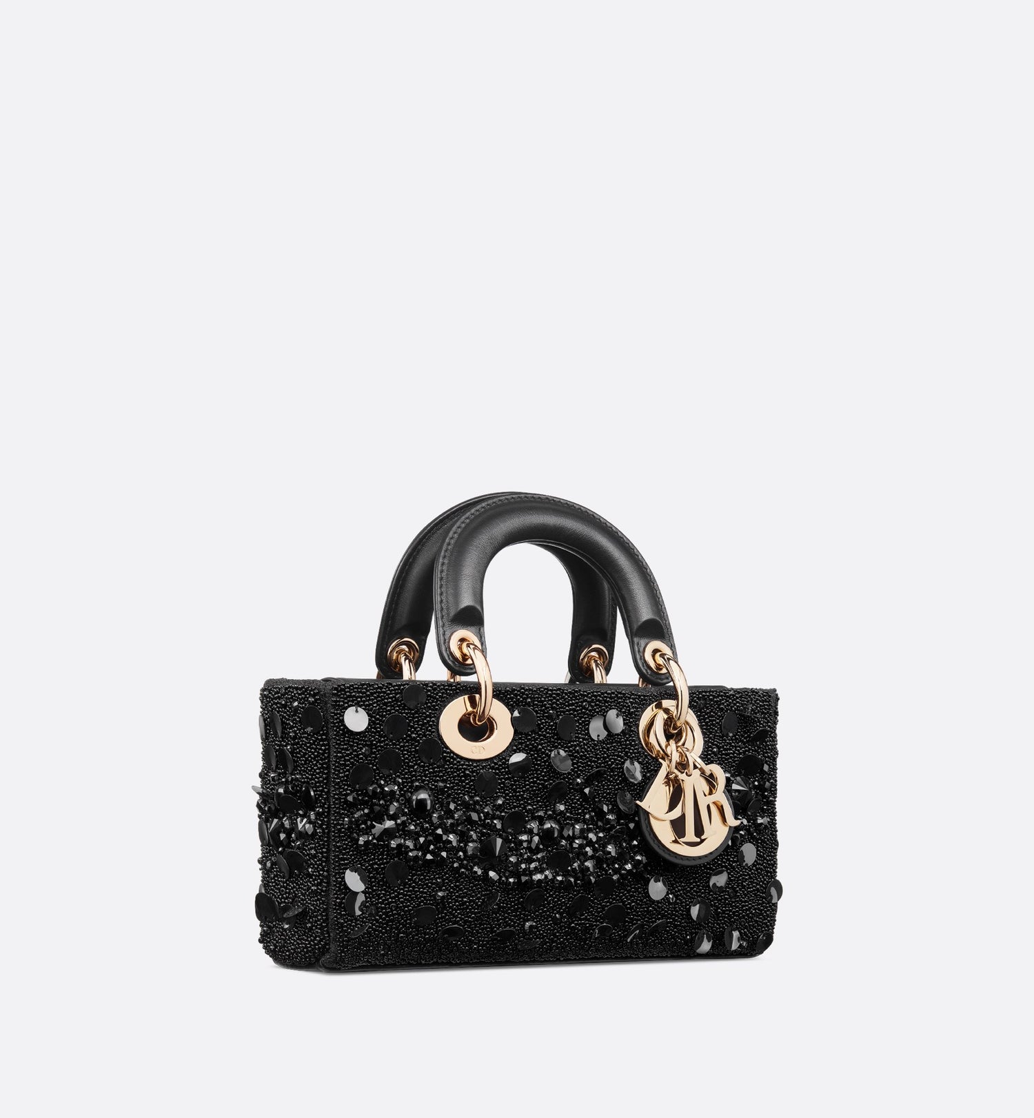 Small Lady D-Joy Bag Black Calfskin Embroidered With Beads And Sequins