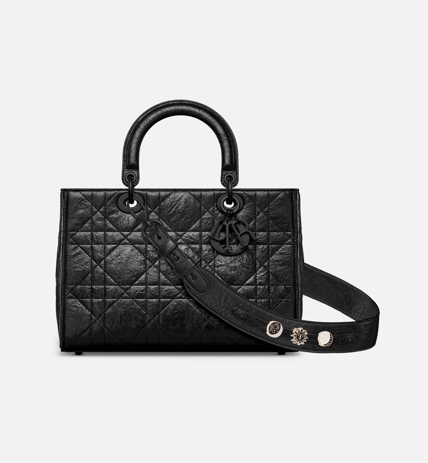 Medium Lady D-Sire My Abcdior Bag Black Macrocannage Crinkled Calfskin