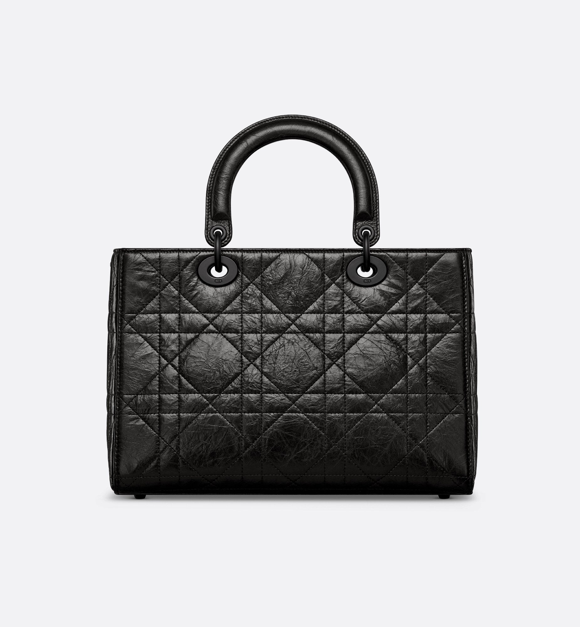 Medium Lady D-Sire My Abcdior Bag Black Macrocannage Crinkled Calfskin