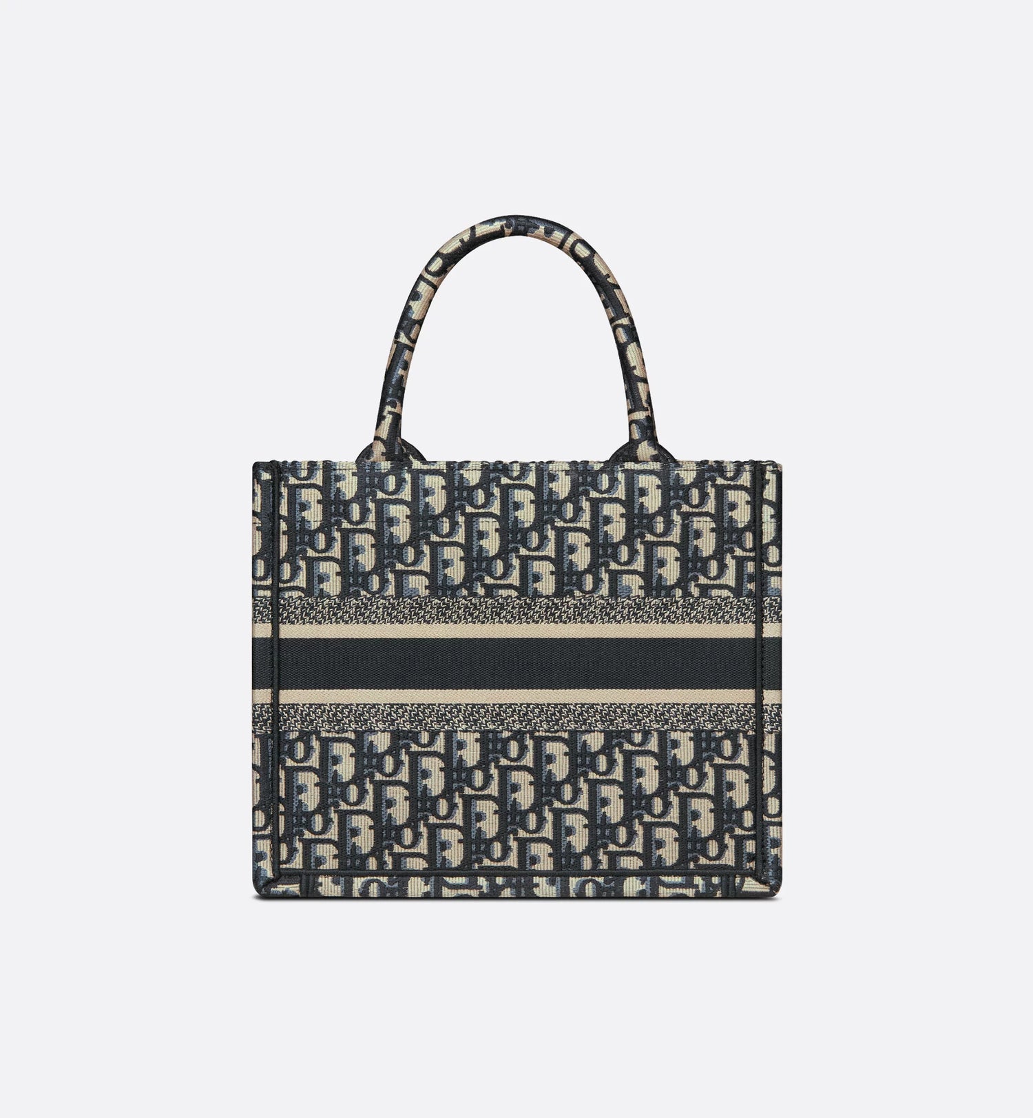 Small Dior Book Tote Ecru and Blue Dior Oblique Embroidery 26.5 x 22 Sands
