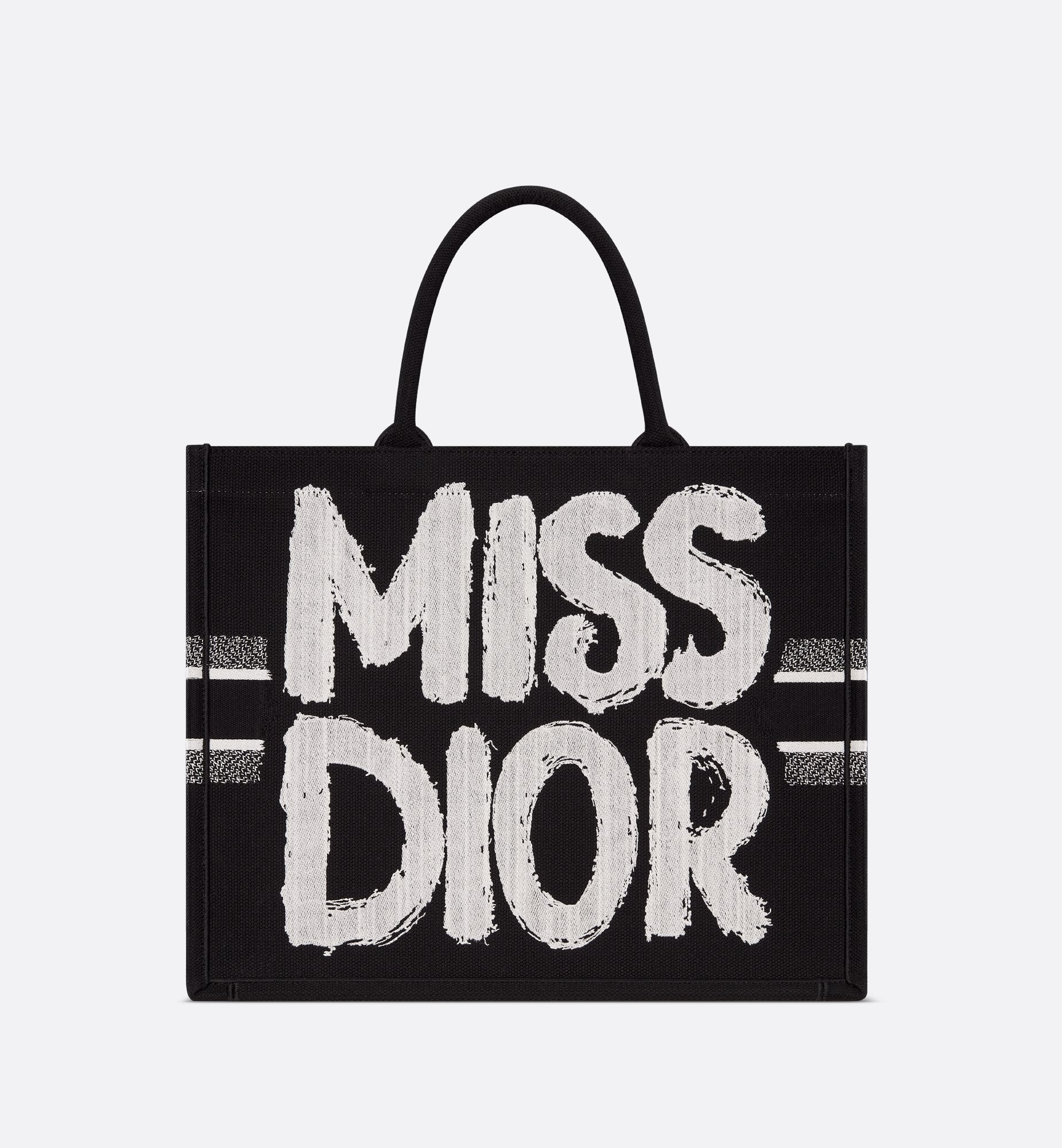 Large Dior Book Tote Black And White Miss Dior Graffiti Embroidery